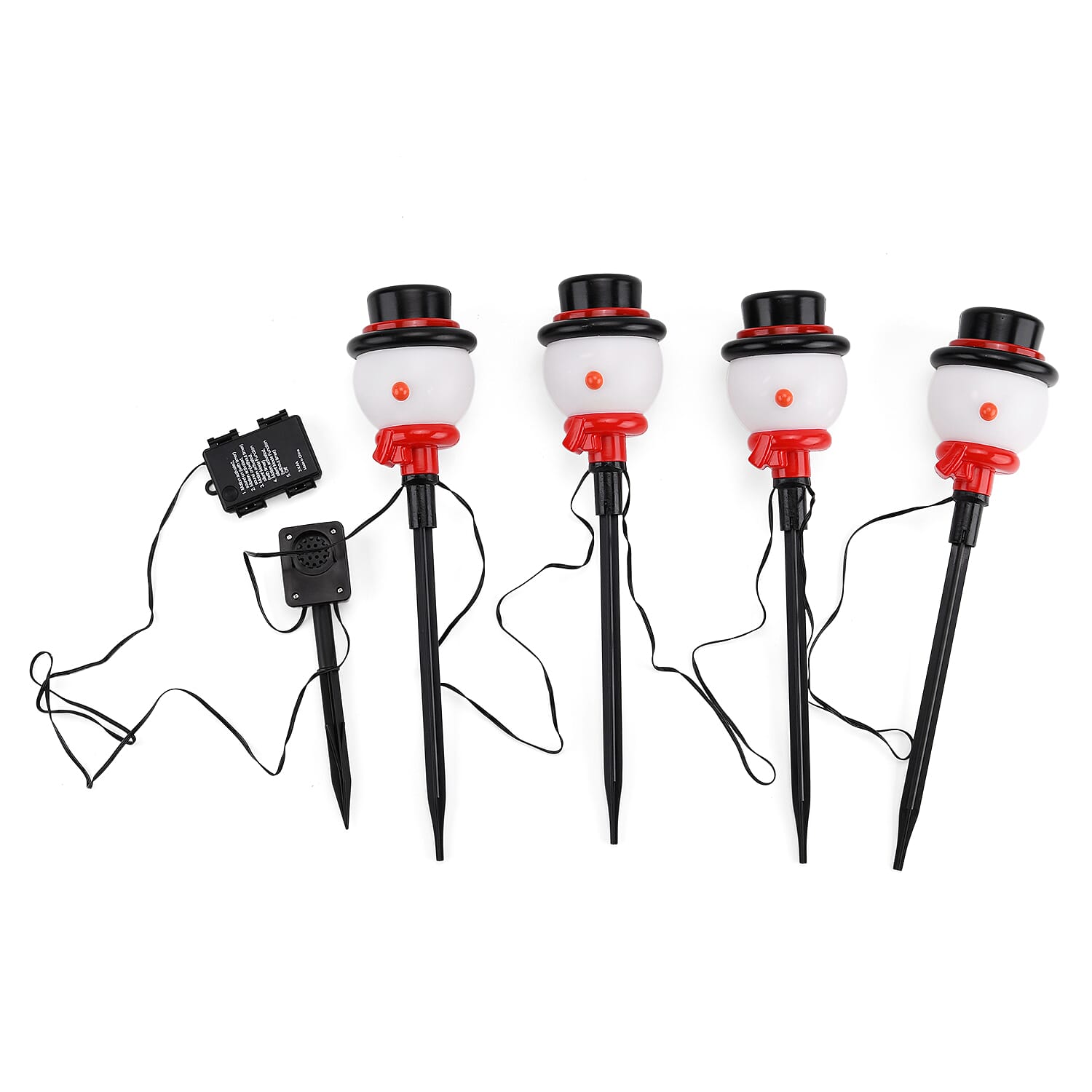 Set of 4 Musical Snowman Decorations with Sensor - LED Lighting - White - Red