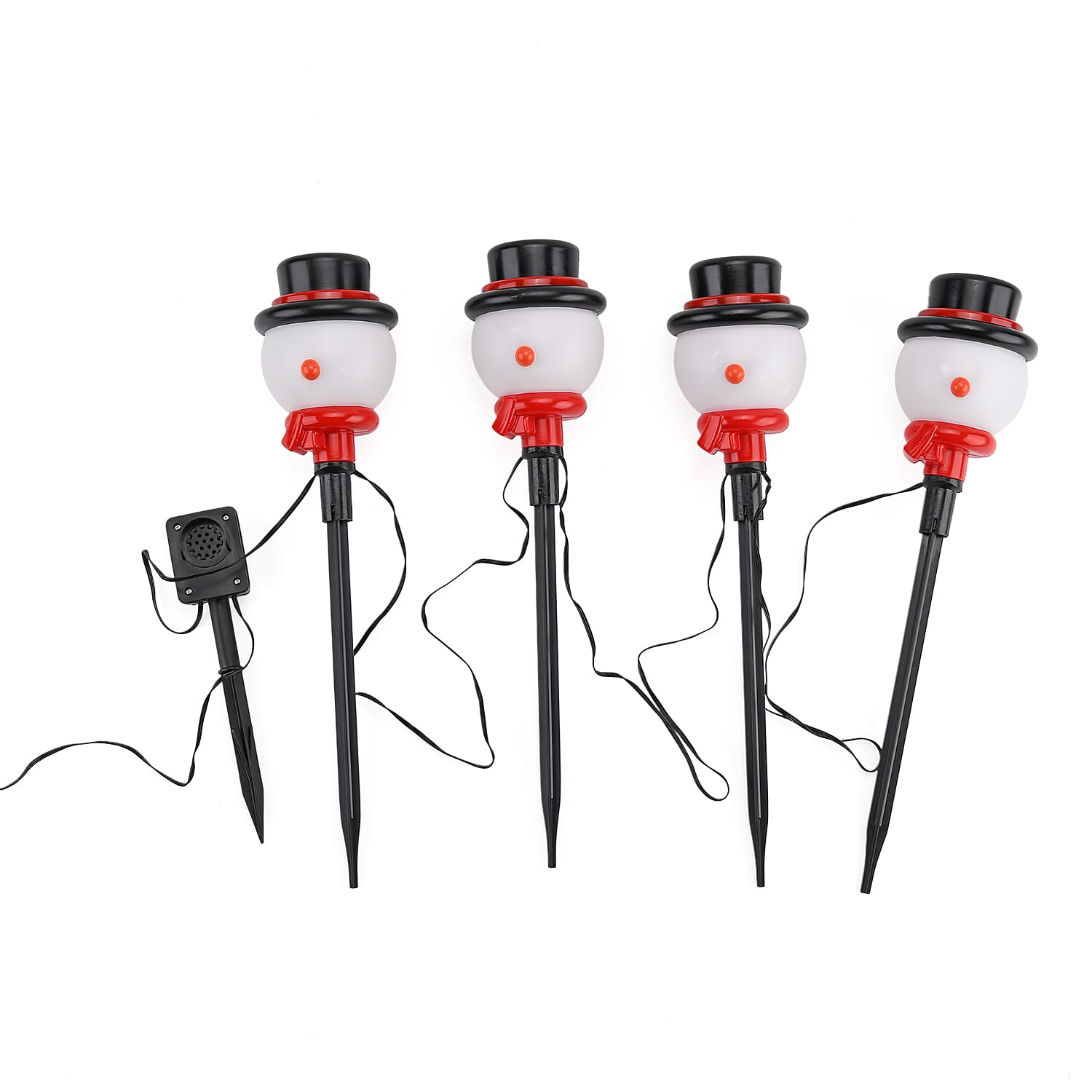 Set of 4 Musical Snowman Decorations with Sensor - LED Lighting - White - Red