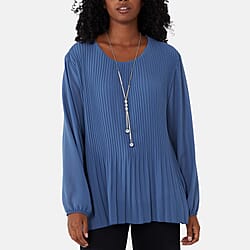 MADE IN ITALY - Chilli Charm Pleated Long Sleeve Top with Necklace (One Size, 8 To 20) - Olive