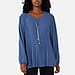 MADE IN ITALY - Chilli Charm Pleated Long Sleeve Top with Necklace (One Size, 8 To 20) - Denim Blue