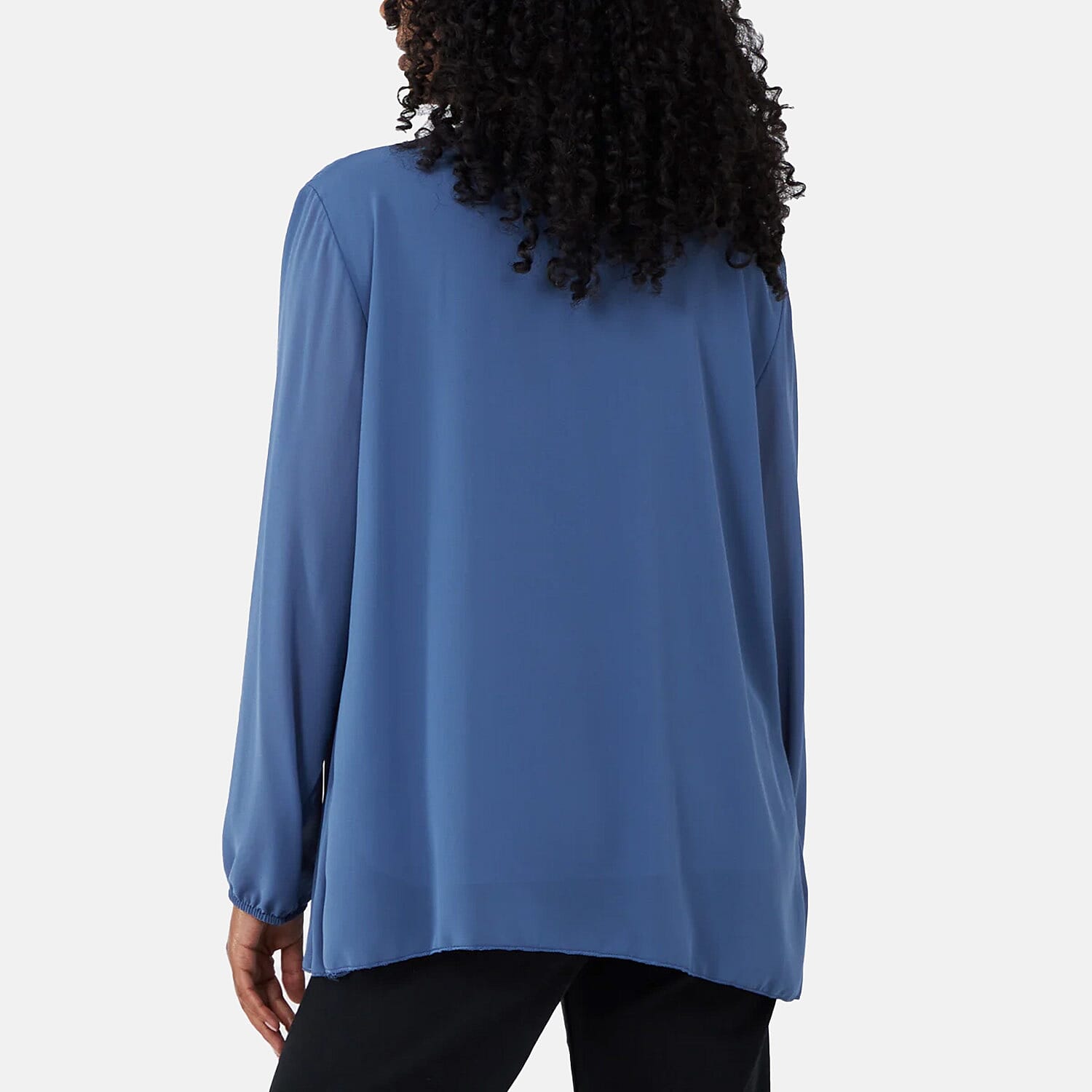 MADE IN ITALY - Chilli Charm Pleated Long Sleeve Top with Necklace (One Size, 8 To 20) - Denim Blue