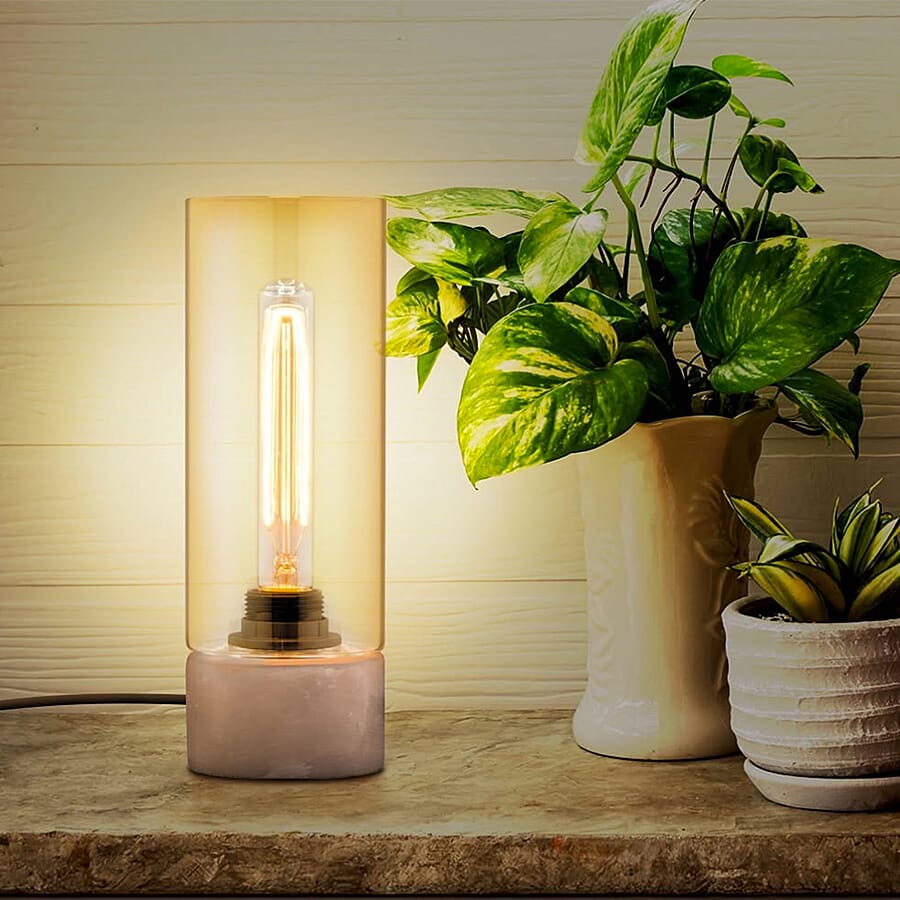 Design Glass Shade Concrete Cylinder Industrial Table Lamp