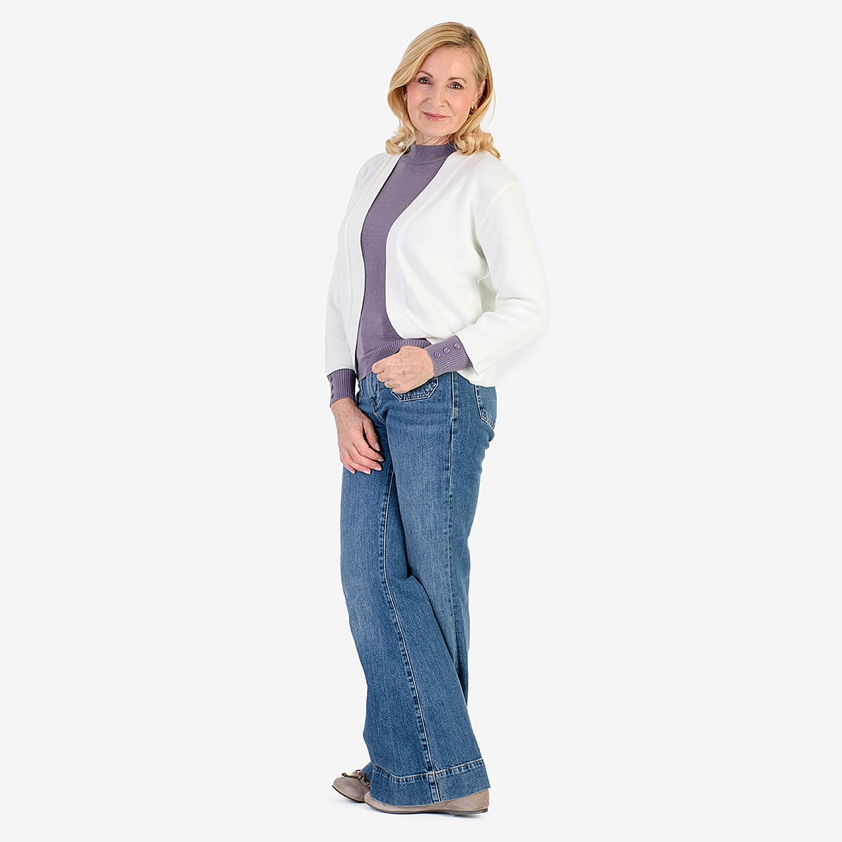 Pure And Natural Acrylic Cardigan (Size S to M) - Winter White