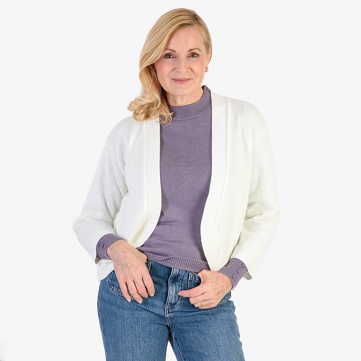 Pure And Natural Acrylic Cardigan (Size S to M) - Winter White