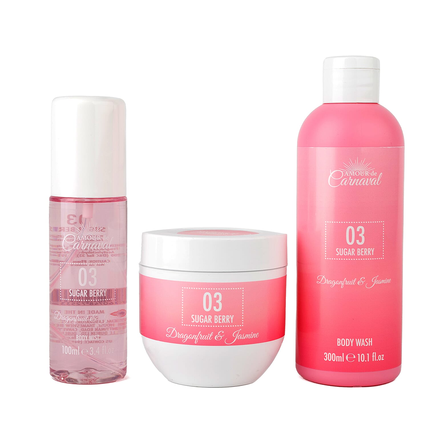 Laurelle Amour De Carnaval - Sugar Berry Luxurious 3 Piece Gift Set (300mL Body Wash, 100mL Body Mist, 240mL Body Lotion) - Dragonfruit & Jasmine Scent