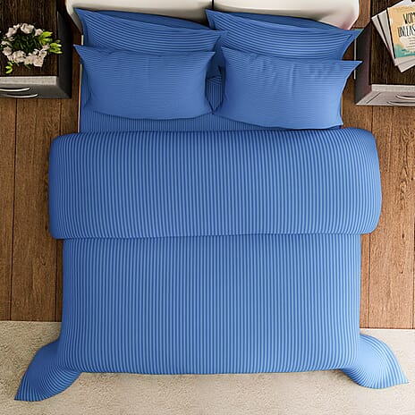 Hush Haven 6 Piece Striped Cotton Duvet Cover Set - Includes 4 Pillowcases, 1 Fitted Sheet - 1 Duet Cover - Deep Blue
