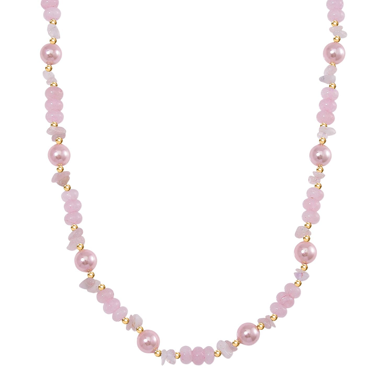 Pink Shell Pearl and Rose Quartz Beads & Chips Necklace (Size 18-2) in Yellow Gold Tone 170.00 Ct.