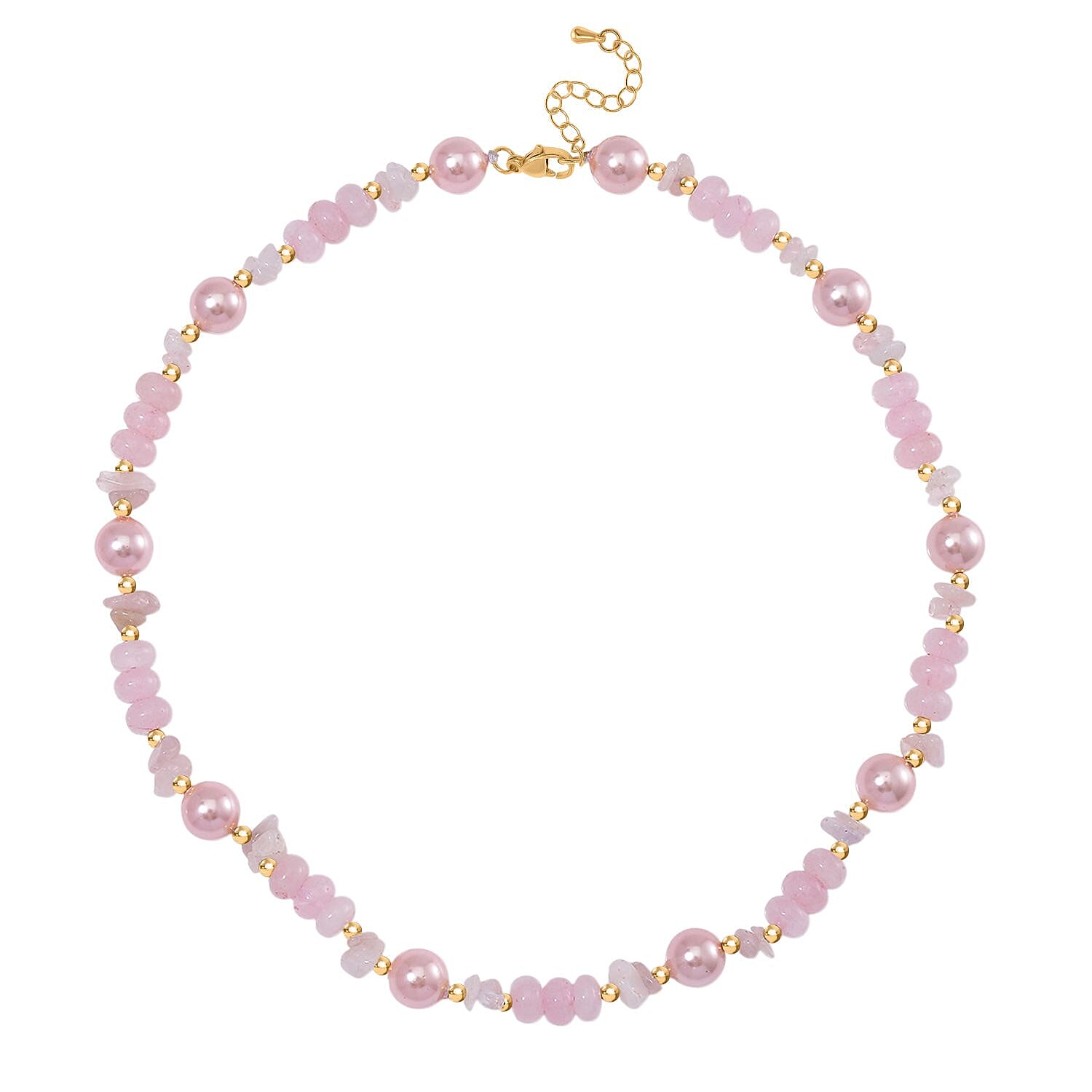 Pink Shell Pearl and Rose Quartz Beads & Chips Necklace (Size 18-2) in Yellow Gold Tone 170.00 Ct.