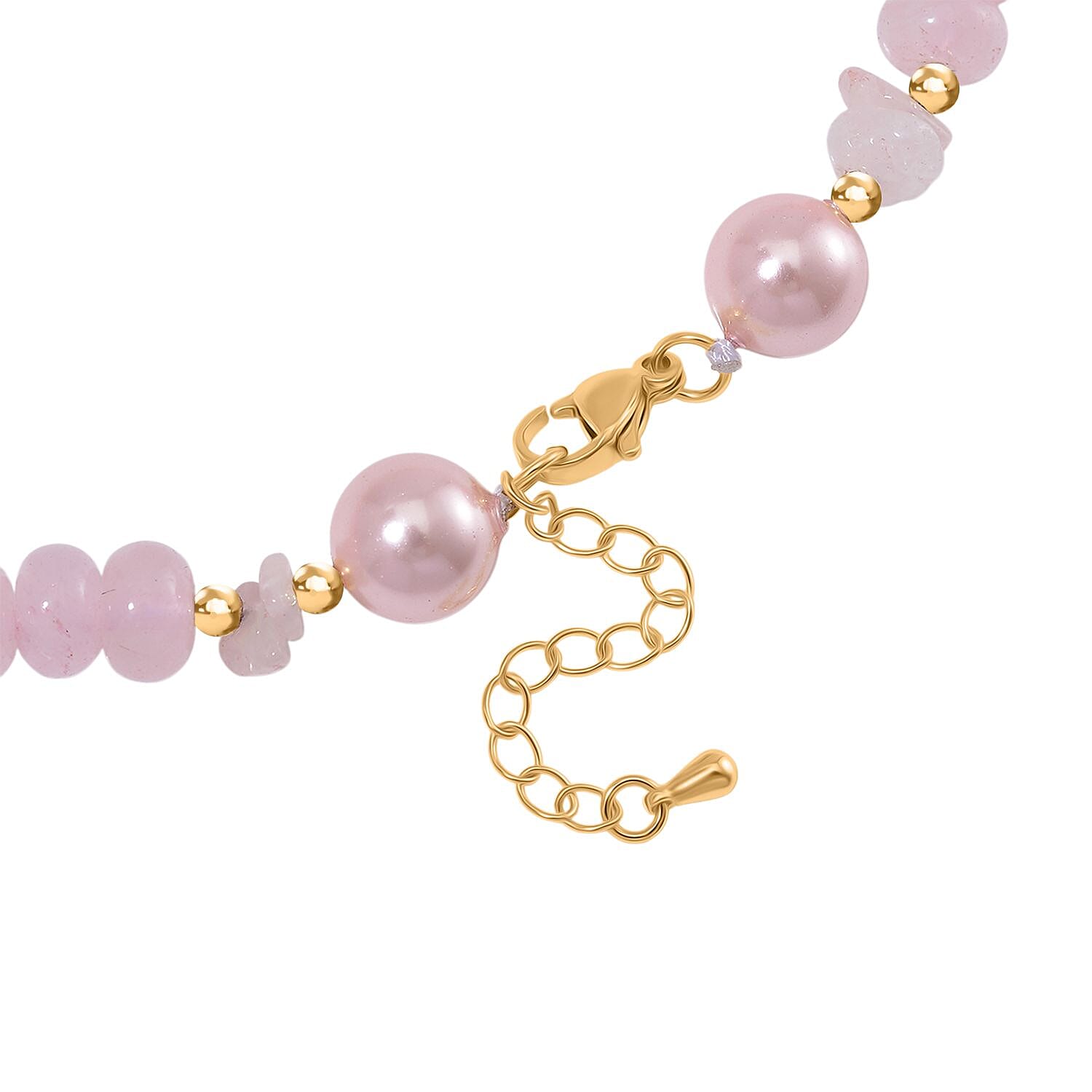 Pink Shell Pearl and Rose Quartz Beads & Chips Necklace (Size 18-2) in Yellow Gold Tone 170.00 Ct.