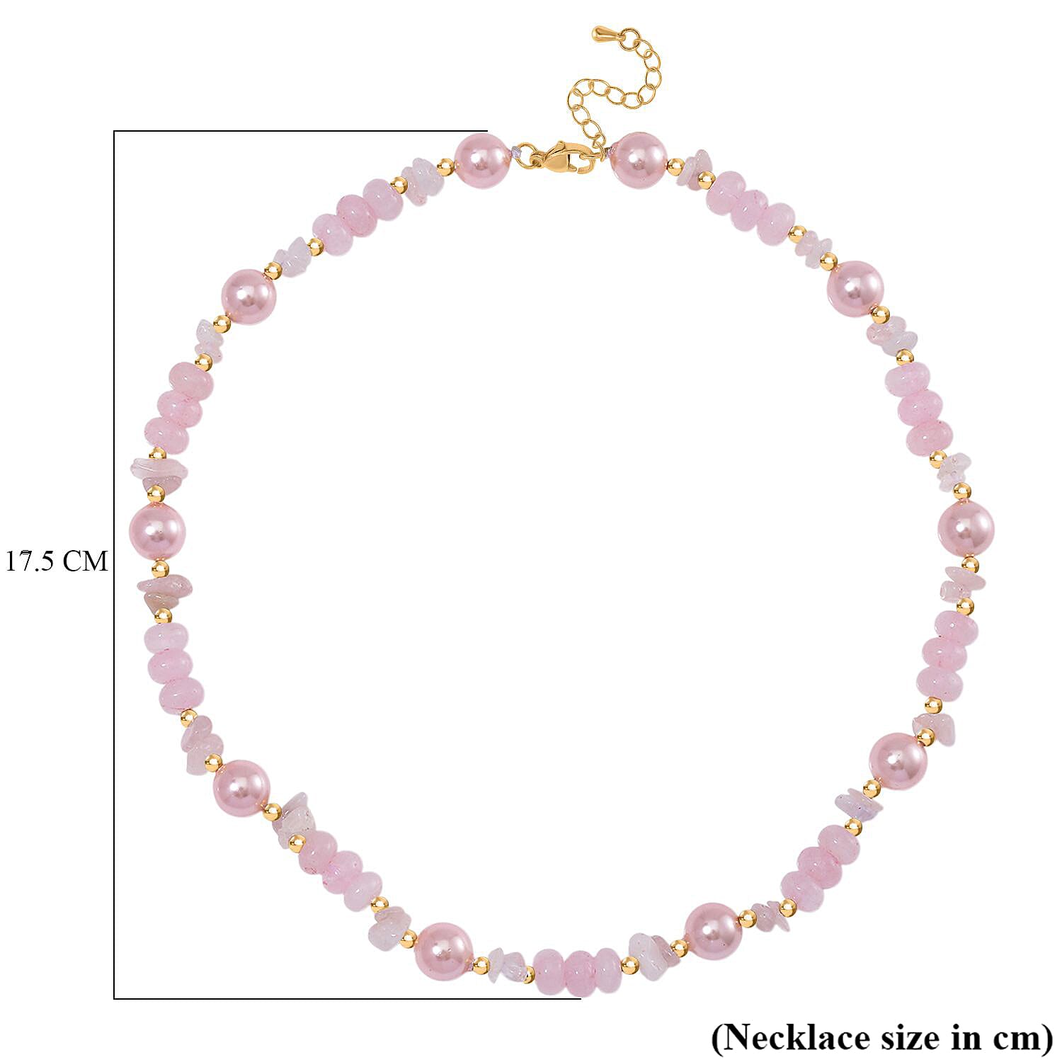 Pink Shell Pearl and Rose Quartz Beads & Chips Necklace (Size 18-2) in Yellow Gold Tone 170.00 Ct.