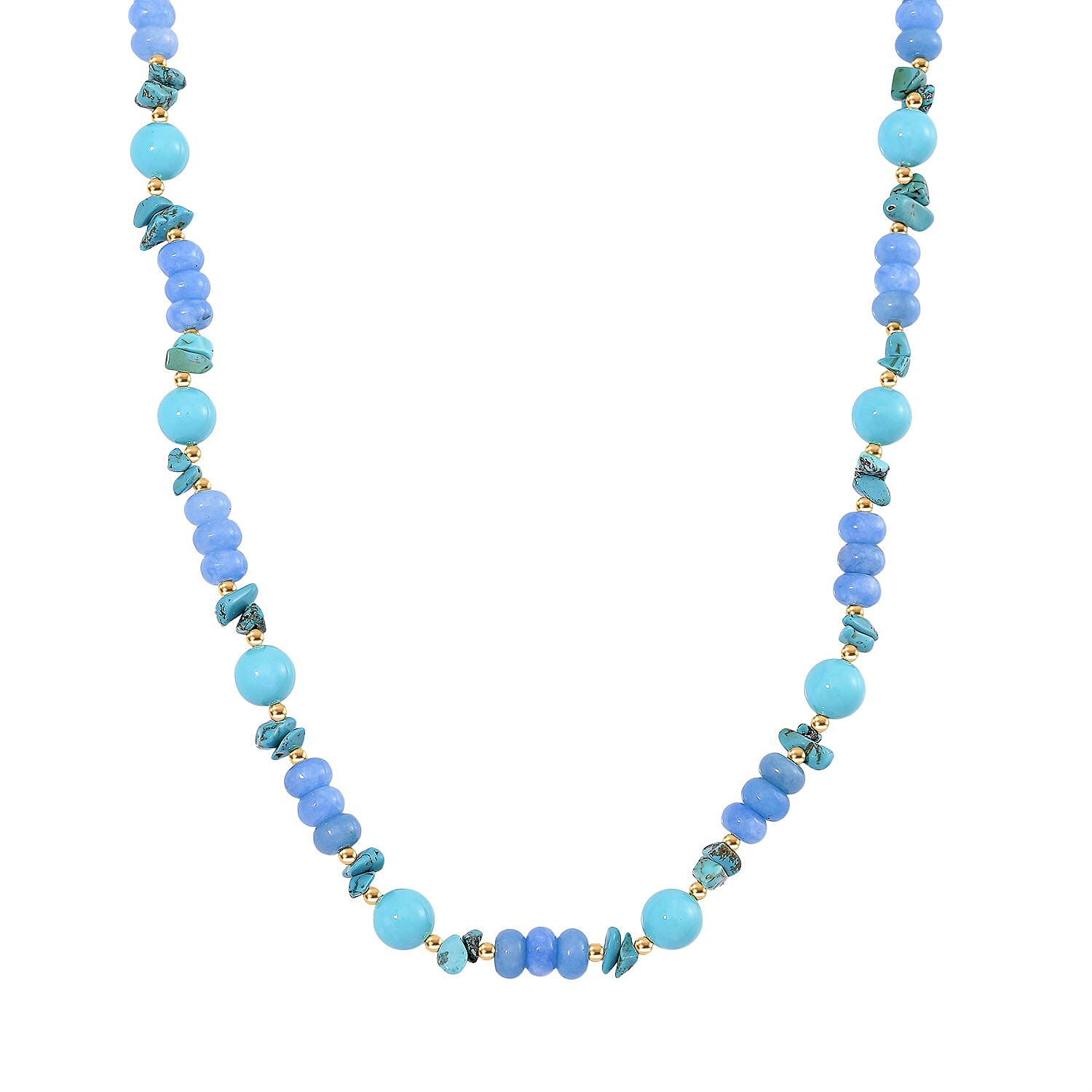 Sleeping Beauty Shell Pearl, Blue Howlite & Agate Necklace (Size 18-2) in Yellow Gold Tone 170.00 Ct.