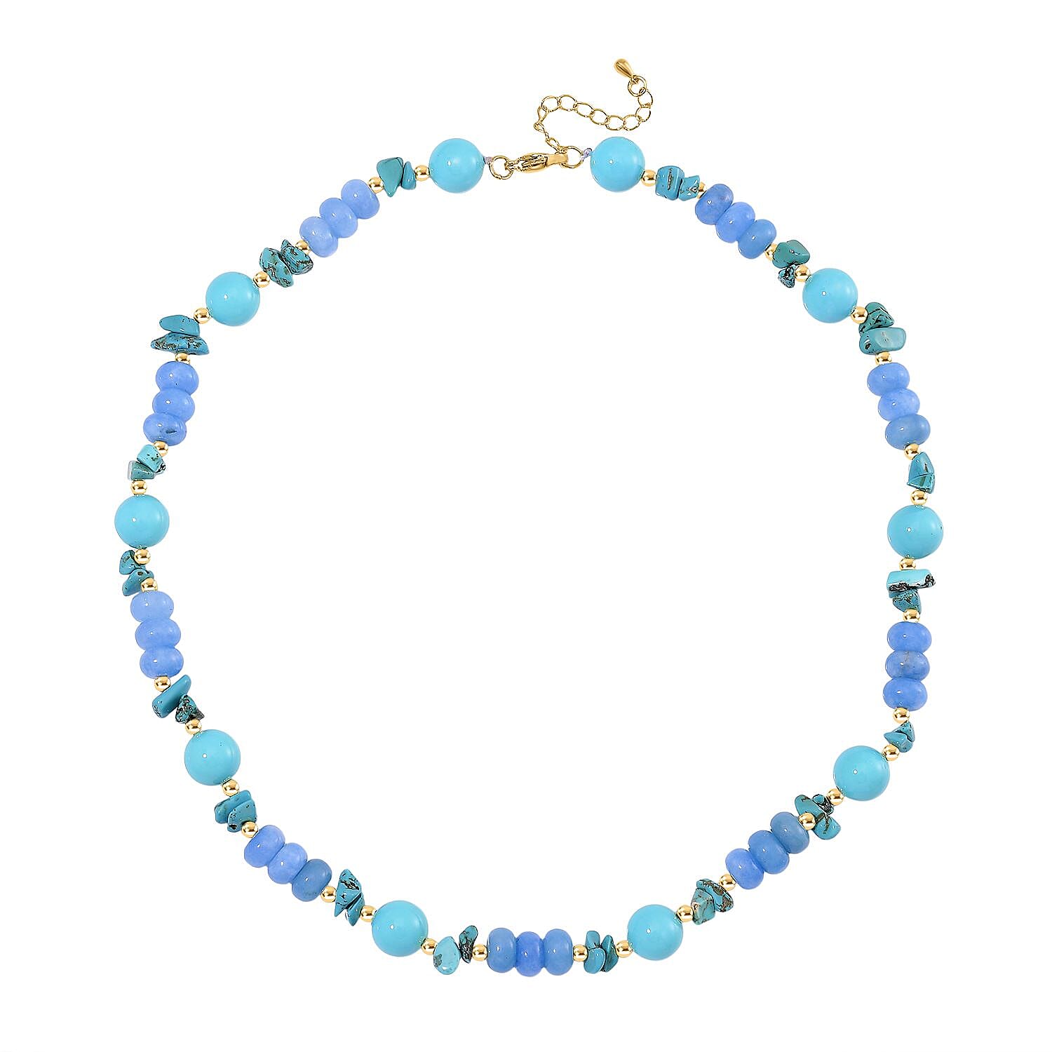 Sleeping Beauty Shell Pearl, Blue Howlite & Agate Necklace (Size 18-2) in Yellow Gold Tone 170.00 Ct.