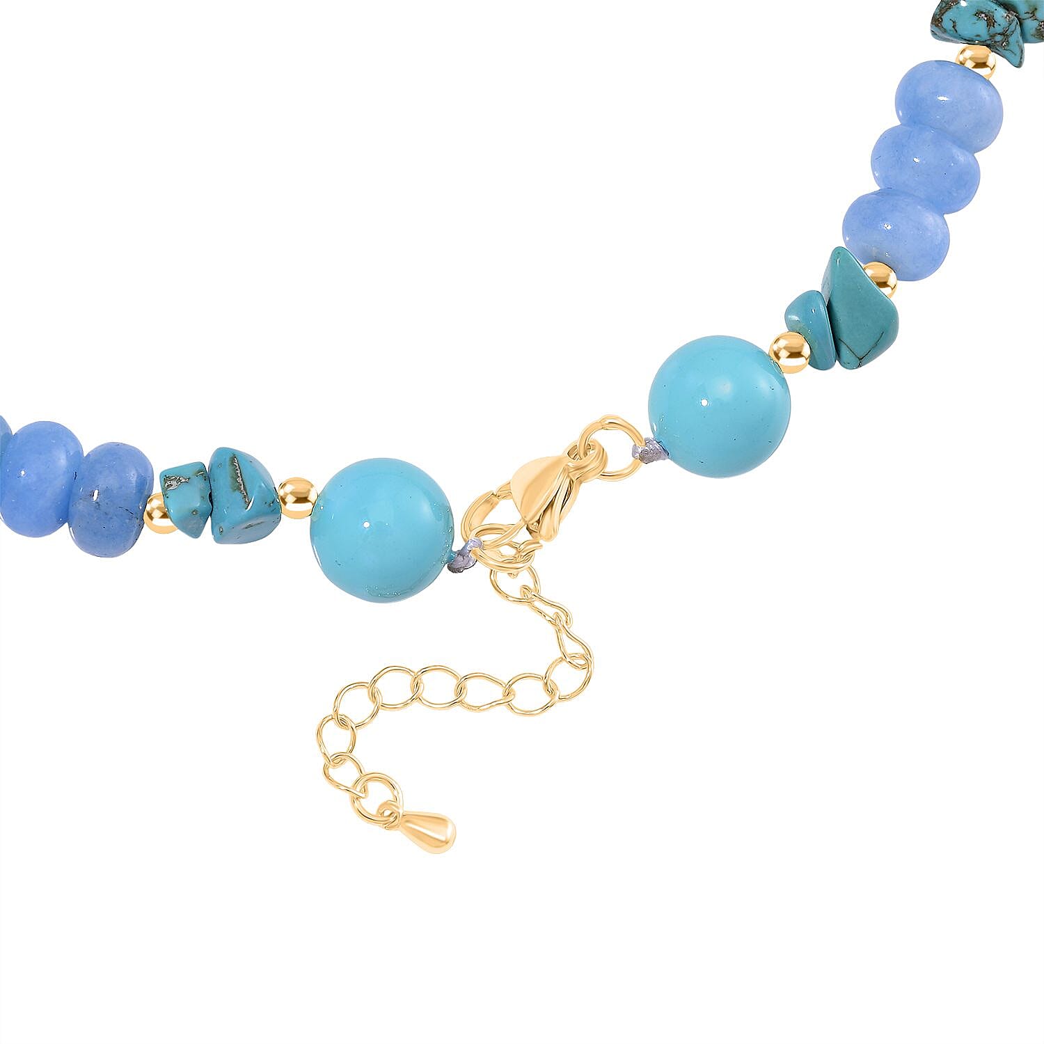 Sleeping Beauty Shell Pearl, Blue Howlite & Agate Necklace (Size 18-2) in Yellow Gold Tone 170.00 Ct.