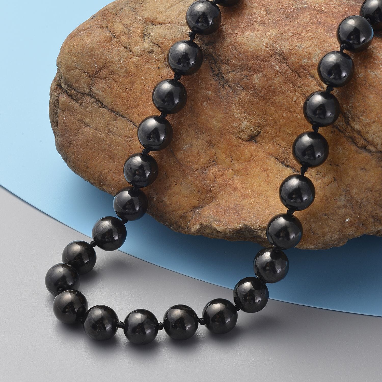 Natural Shungite Necklace (Size - 20) With Magnetic Clasp in Rhodium Overlay Sterling Silver 309.00 Ct.