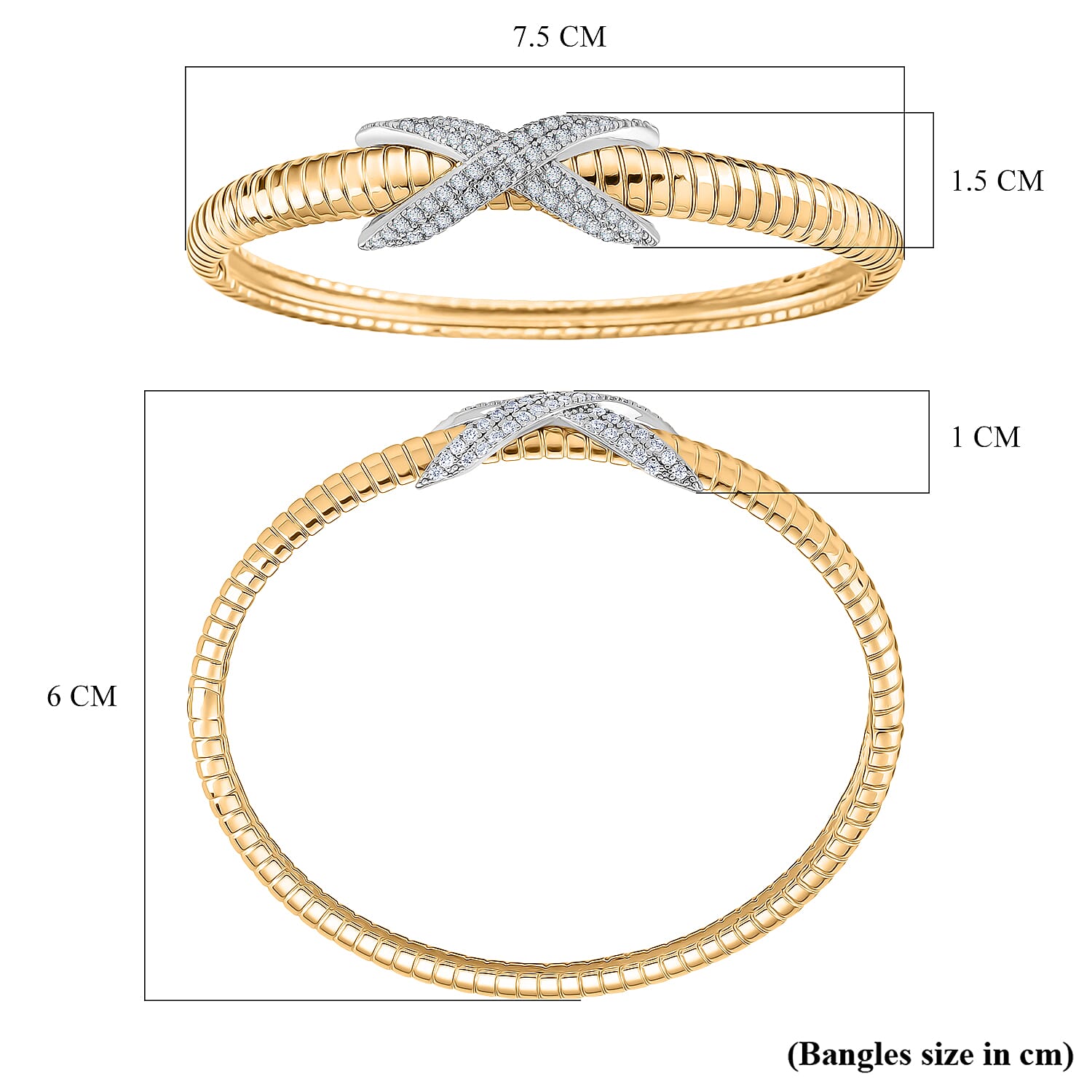 Designer Inspired- White Cubic Zirconia Bangle (Size - 7.5) in White & Yellow Gold Tone Designer Inspired- White Cubic Zirconia Bangle (Size - 7.5) in White & Yellow Gold Tone
