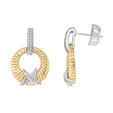 Designer Inspired- White Cubic Zirconia Earring with Push Back in White & Yellow Gold Tone