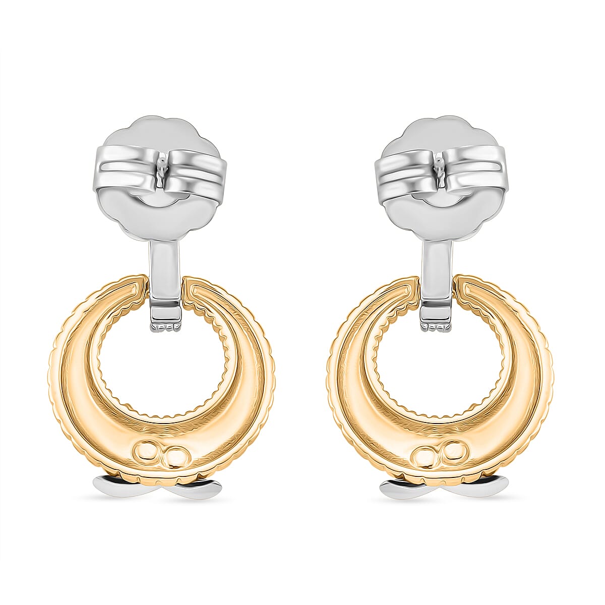 Designer Inspired- White Cubic Zirconia Earring with Push Back in White & Yellow Gold Tone Designer Inspired- White Cubic Zirconia Earring with Push Back in White & Yellow Gold Tone