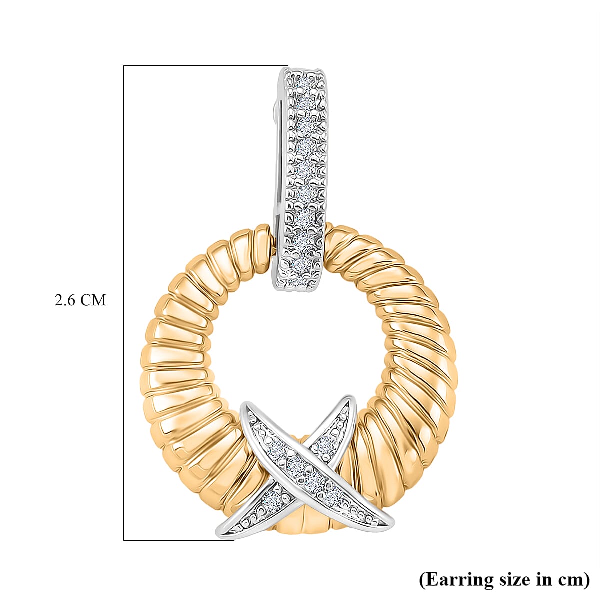 Designer Inspired- White Cubic Zirconia Earring with Push Back in White & Yellow Gold Tone Designer Inspired- White Cubic Zirconia Earring with Push Back in White & Yellow Gold Tone
