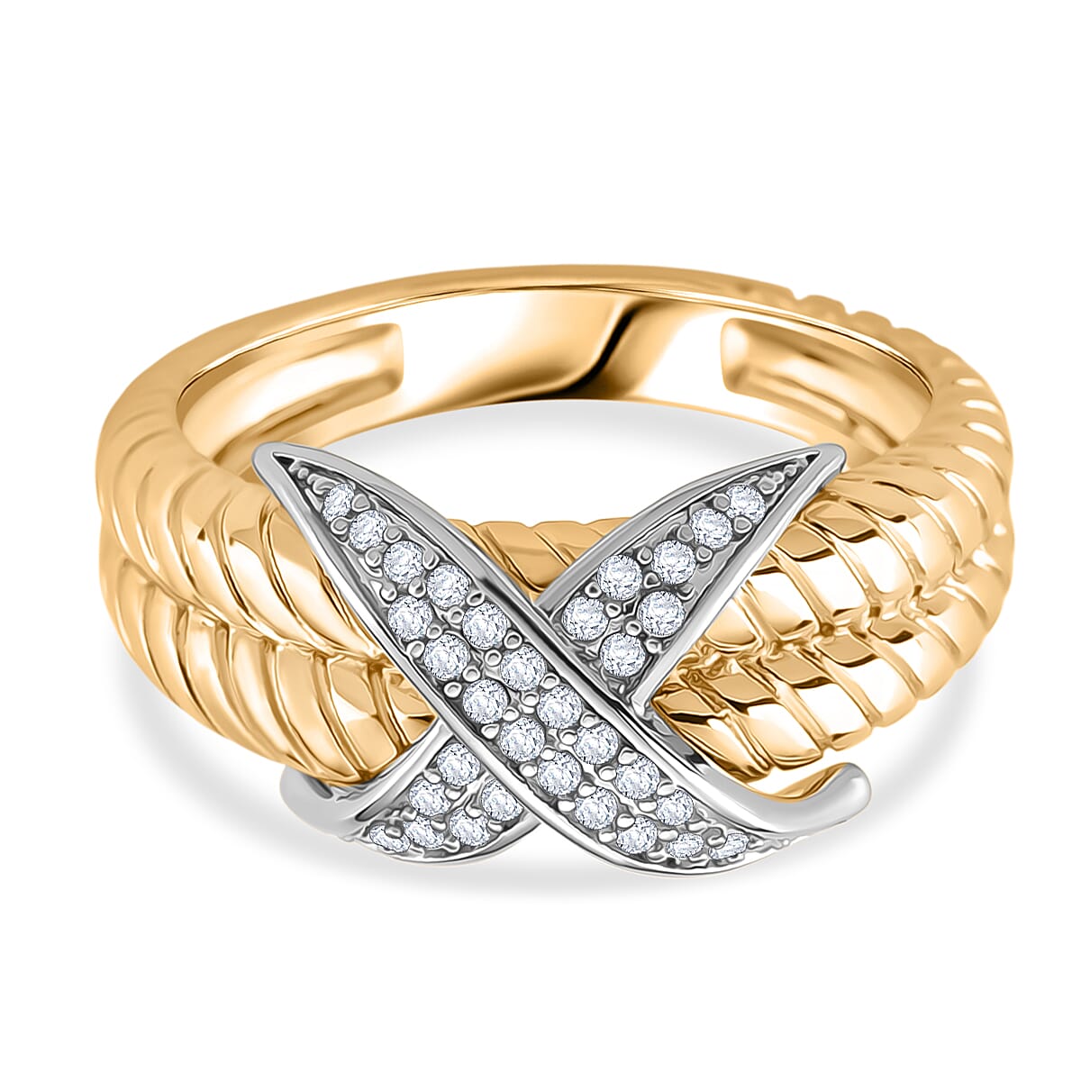 White Cubic Zirconia Ring in White & Yellow Gold Tone