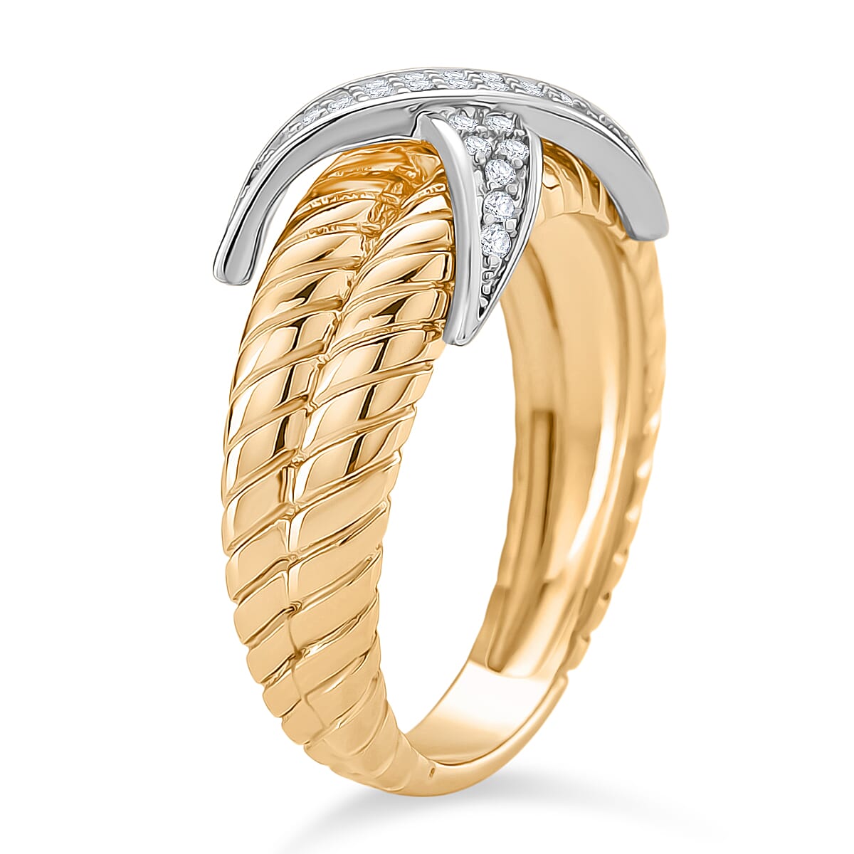 White Cubic Zirconia Ring in White & Yellow Gold Tone