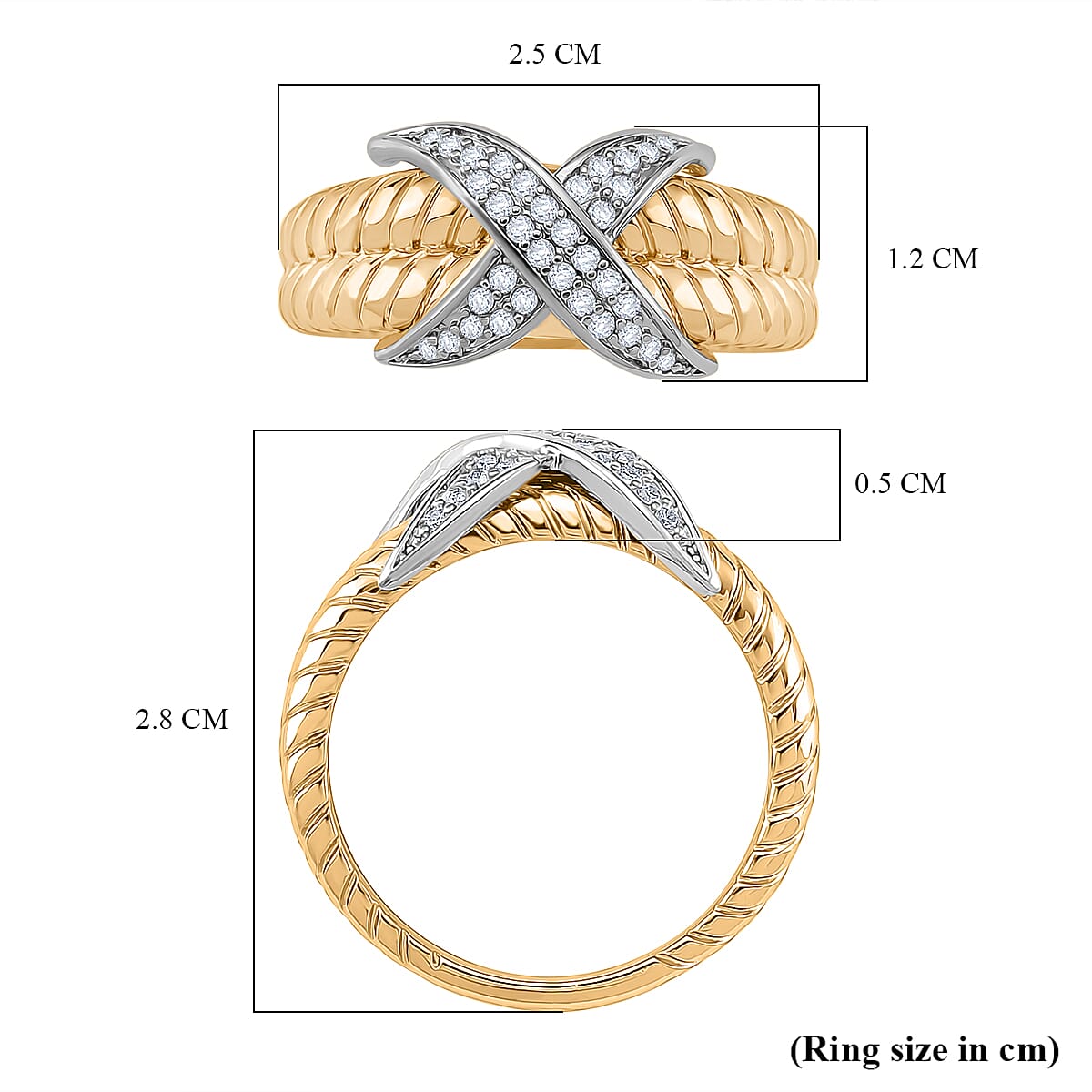 White Cubic Zirconia Ring in White & Yellow Gold Tone