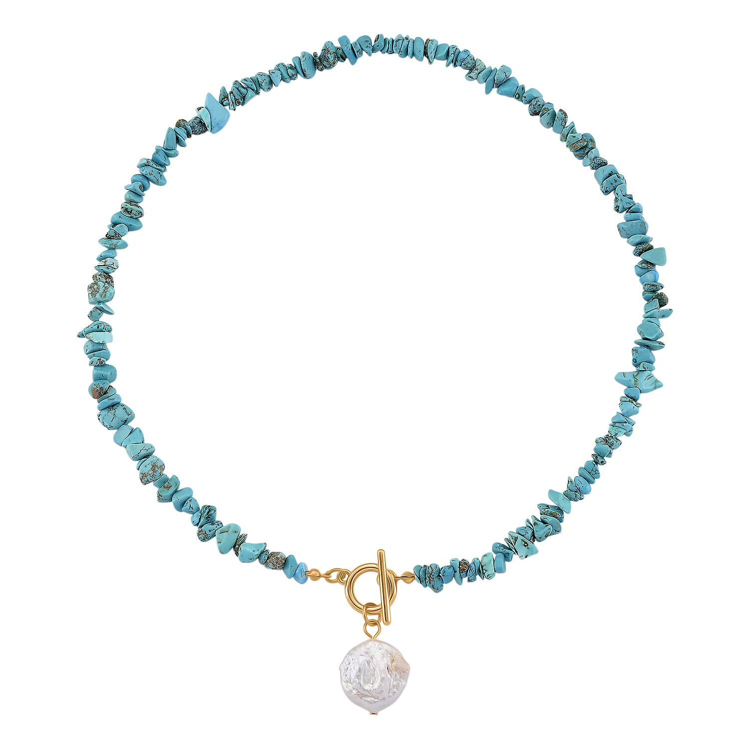 Turquoise White Shell Pearl T-Bar Clasp Necklace (Size - 20) 125.01 Ct.