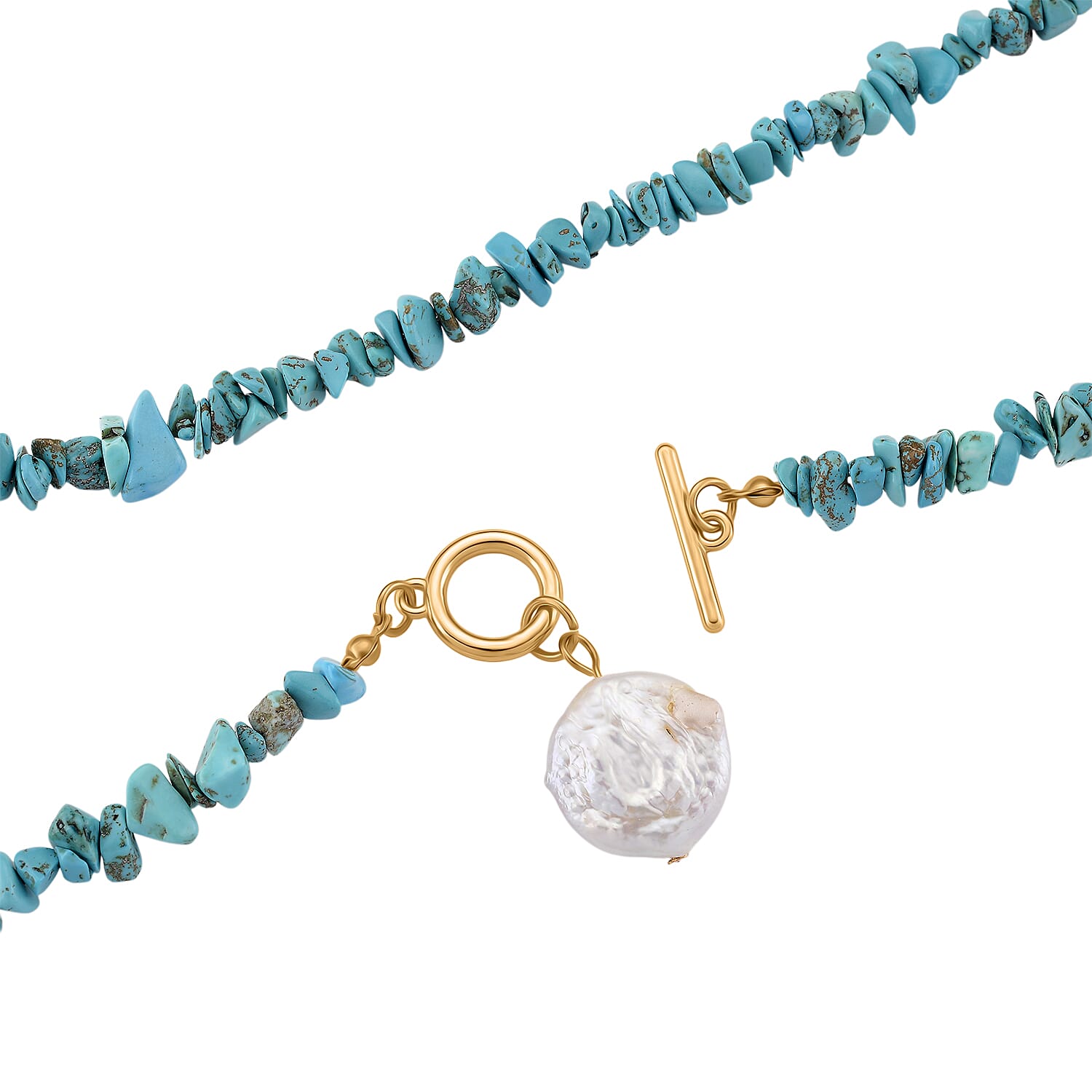Turquoise White Shell Pearl T-Bar Clasp Necklace (Size - 20) 125.01 Ct.