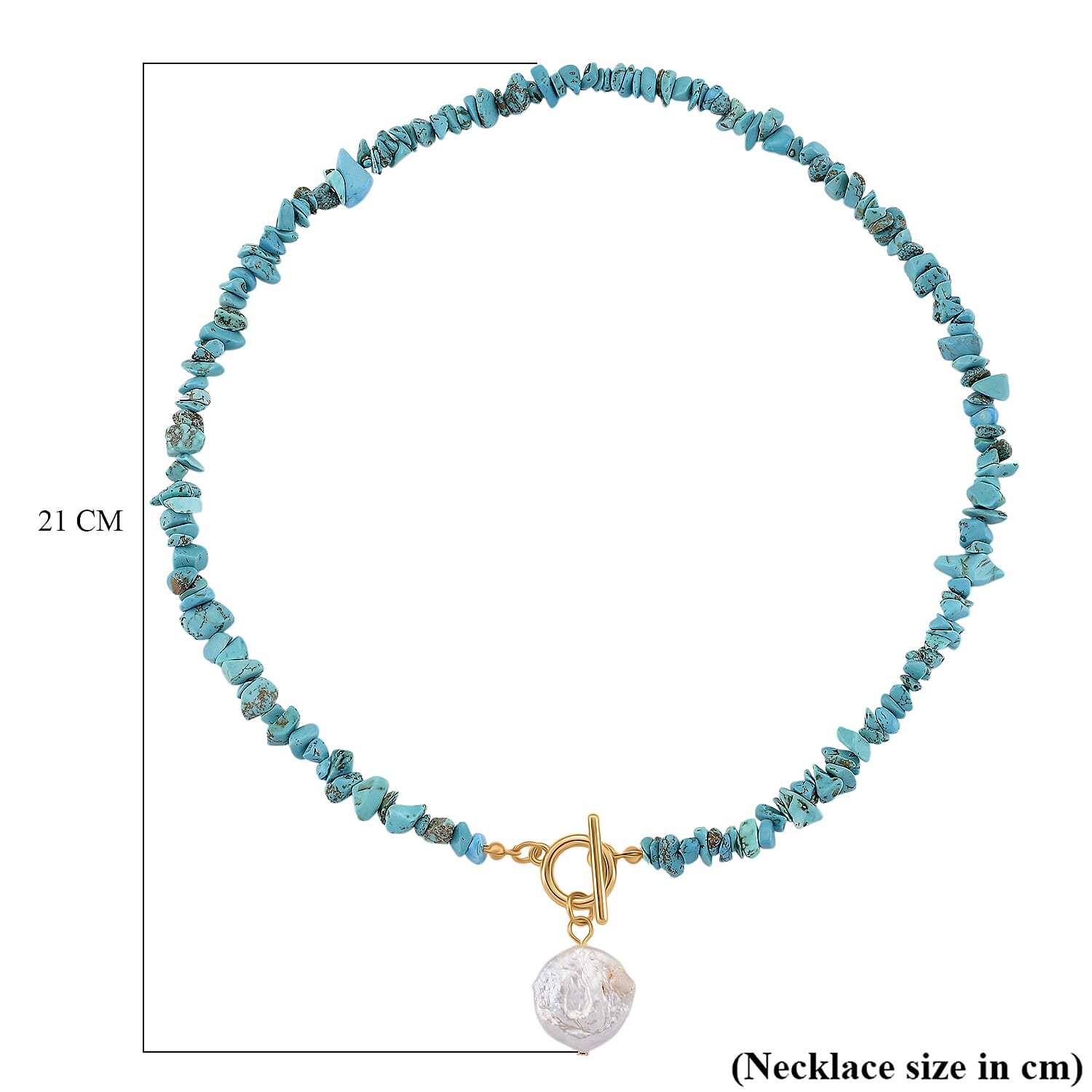 Turquoise White Shell Pearl T-Bar Clasp Necklace (Size - 20) 125.01 Ct.