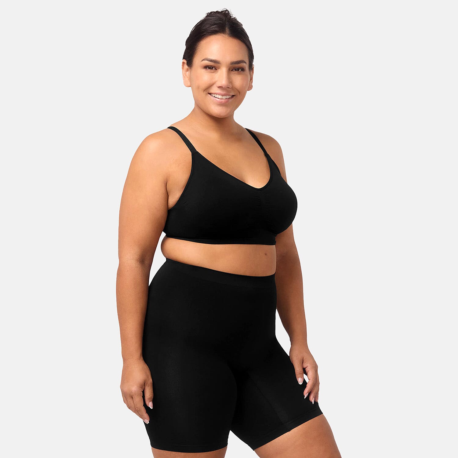 Bella Bodies Cool Fit Seamless High-Waisted Everyday Anti-Chafing Shorts (Size L) - Black