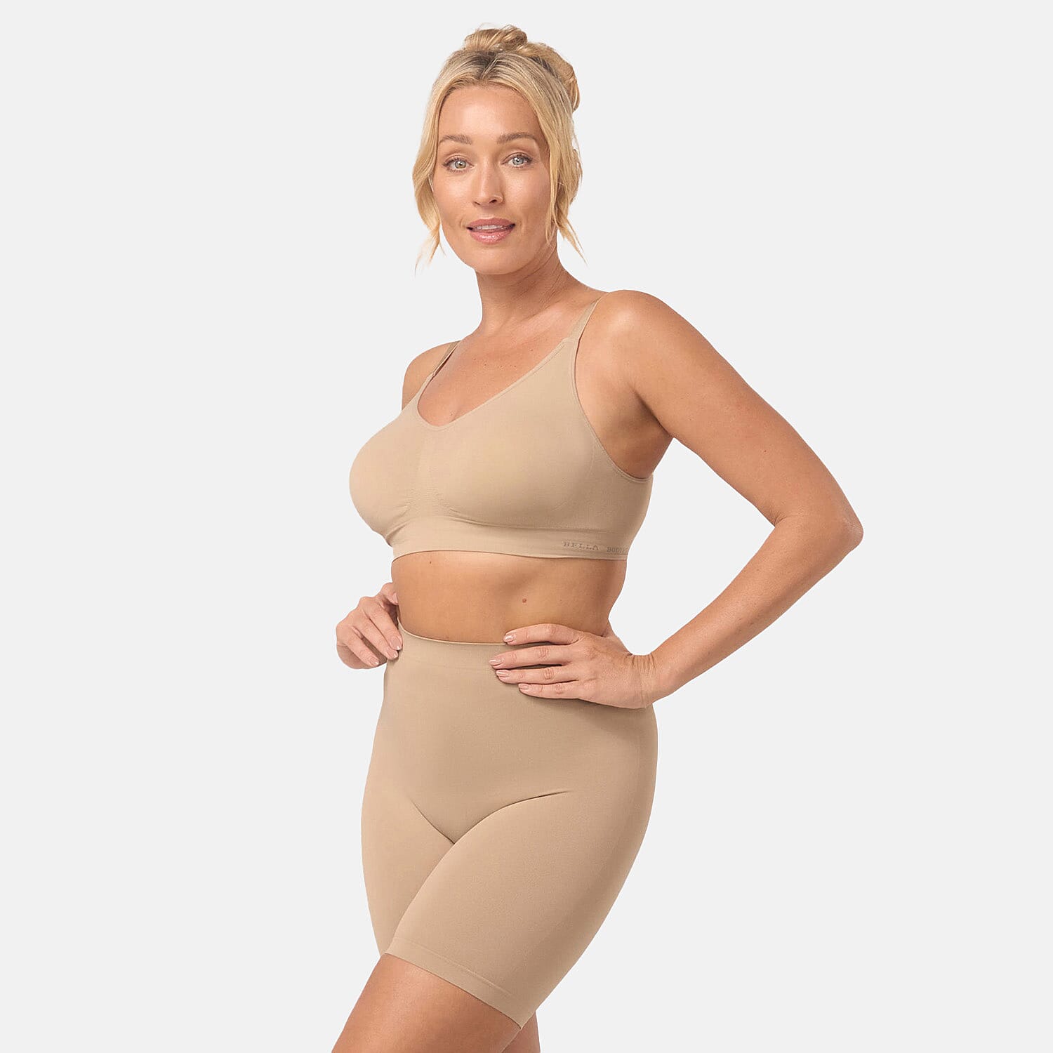 Bella Bodies Cool Fit Seamless High-Waisted Everyday Anti-Chafing Shorts (Size M) - Sand