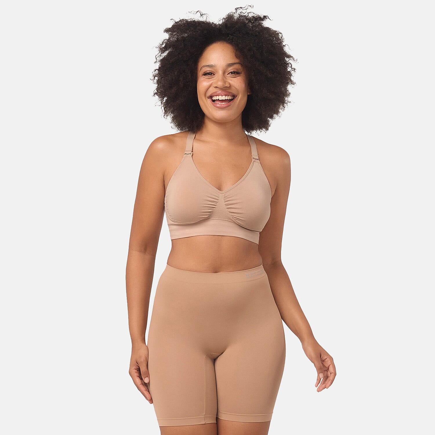 Bella Bodies Cool Fit Seamless High-Waisted Everyday Anti-Chafing Shorts (Size L) - Taupe