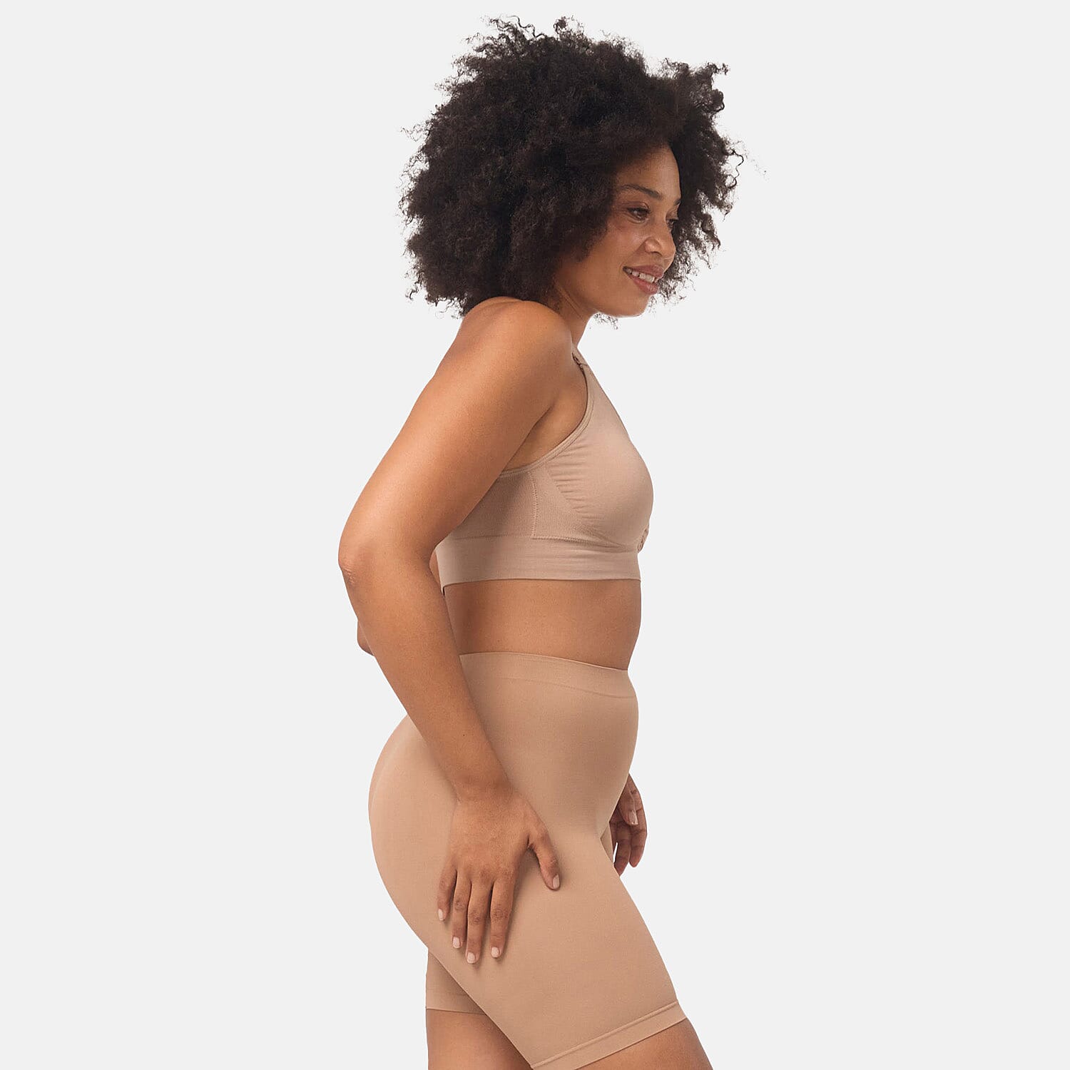 Bella Bodies Cool Fit Seamless High-Waisted Everyday Anti-Chafing Shorts (Size L) - Taupe
