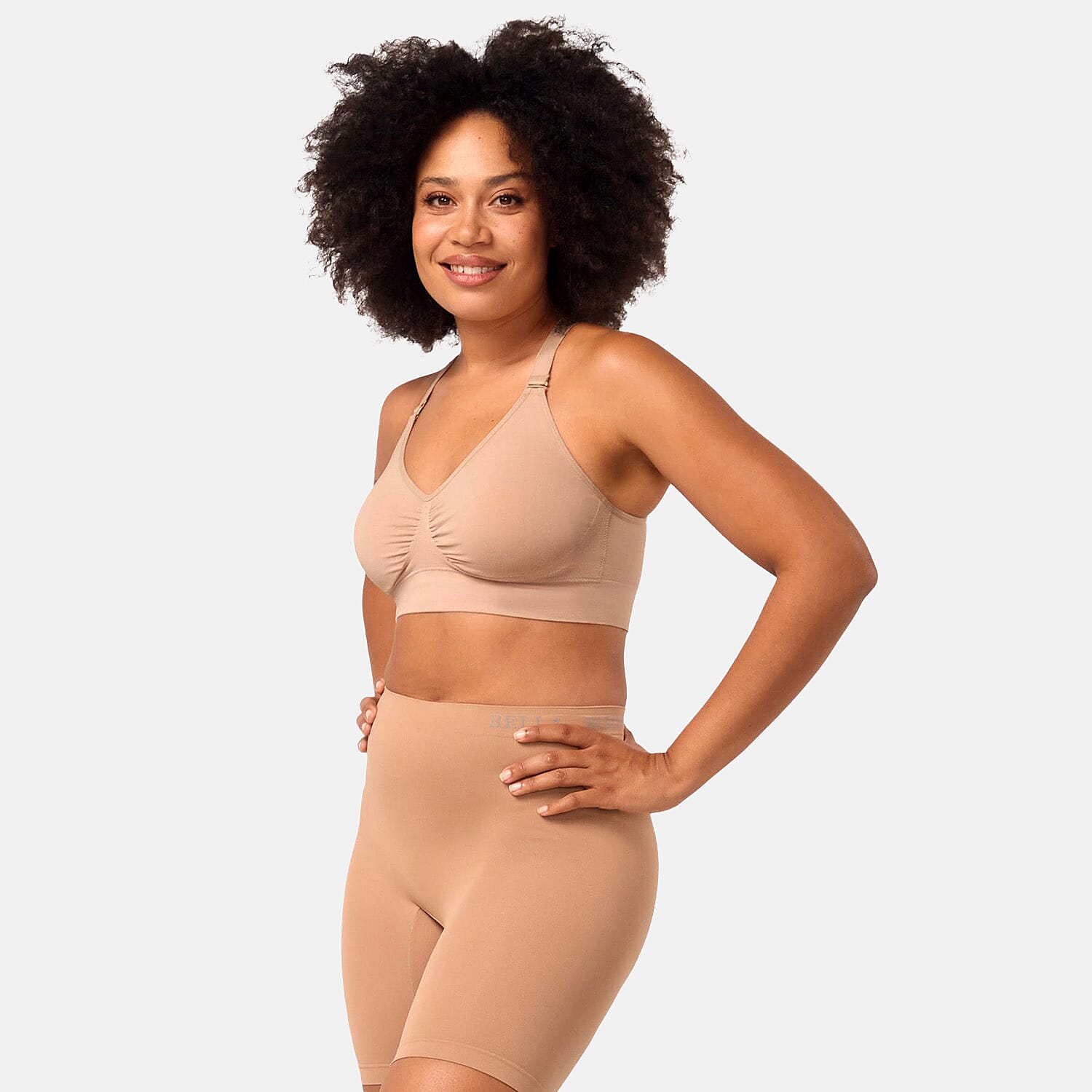 Bella Bodies Cool Fit Seamless High-Waisted Everyday Anti-Chafing Shorts (Size L) - Taupe