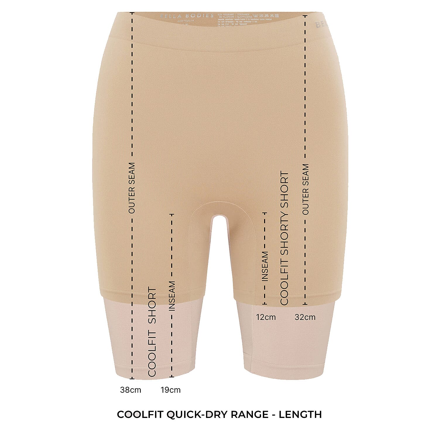 Bella Bodies Cool Fit Seamless High-Waisted Everyday Anti-Chafing Shorts (Size L) - Taupe