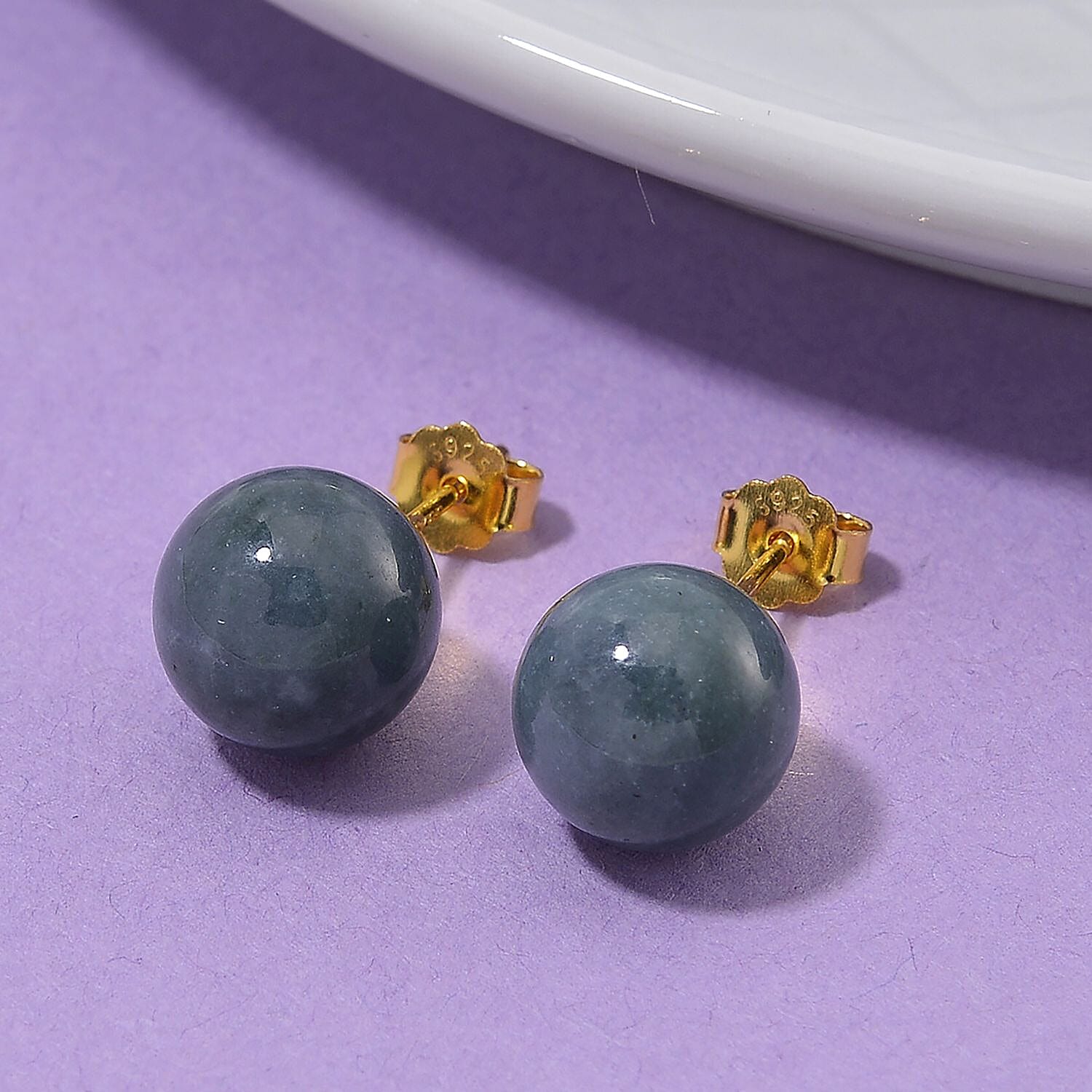 Natural Type A Jadeite Earring with Push Back in Yellow Gold Plated Sterling Silver 15.00 Ct.