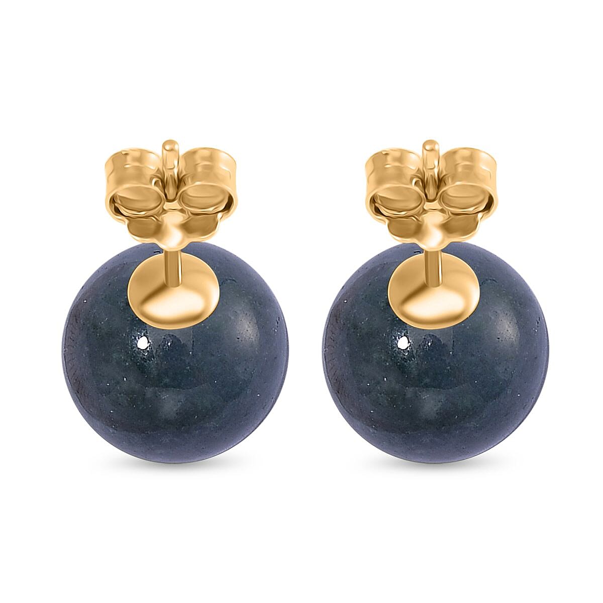 Natural Type A Jadeite Earring with Push Back in Yellow Gold Plated Sterling Silver 15.00 Ct.