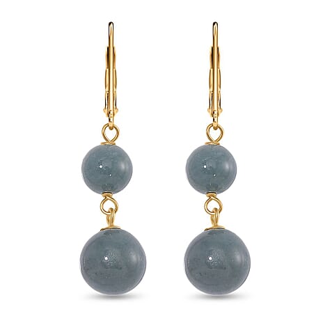 Natural Type A Jadeite Earring with Lever Back in Yellow Gold Plated Sterling Silver 23.00 Ct.