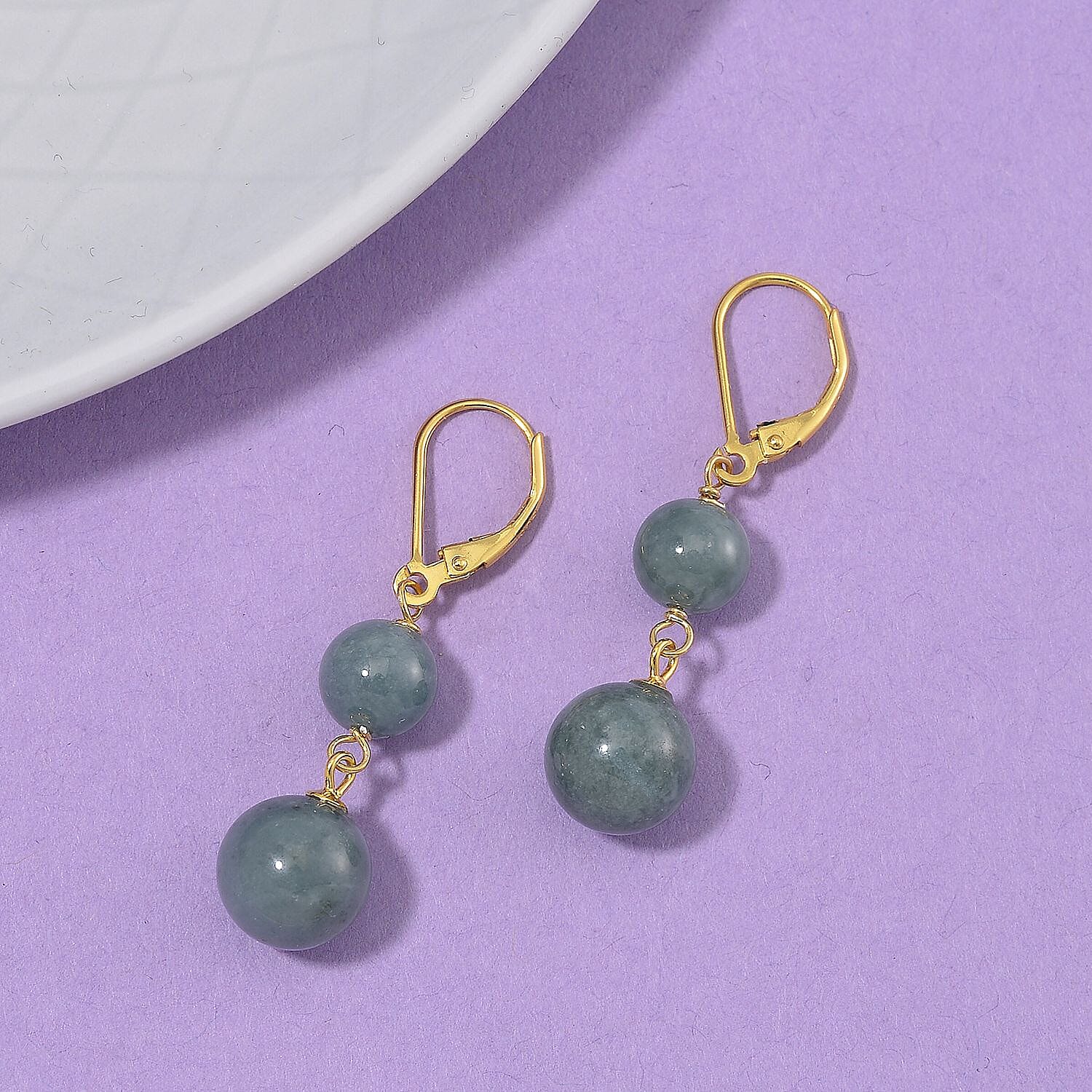 Natural Type A Jadeite Earring with Lever Back in Yellow Gold Plated Sterling Silver 23.00 Ct.