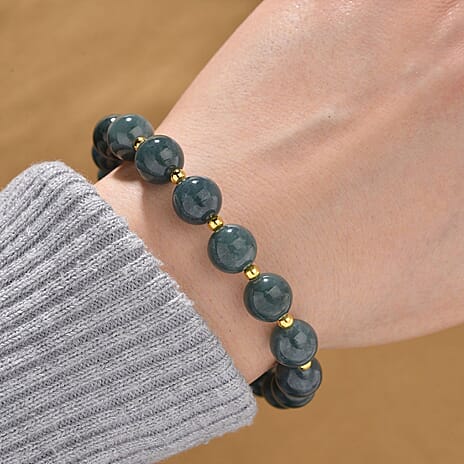 SUPER RARE - Natural Type A Jadeite Bracelet (Size 7.5 Strachable) in Yellow Gold Overlay Sterling Silver 120.00 Ct.