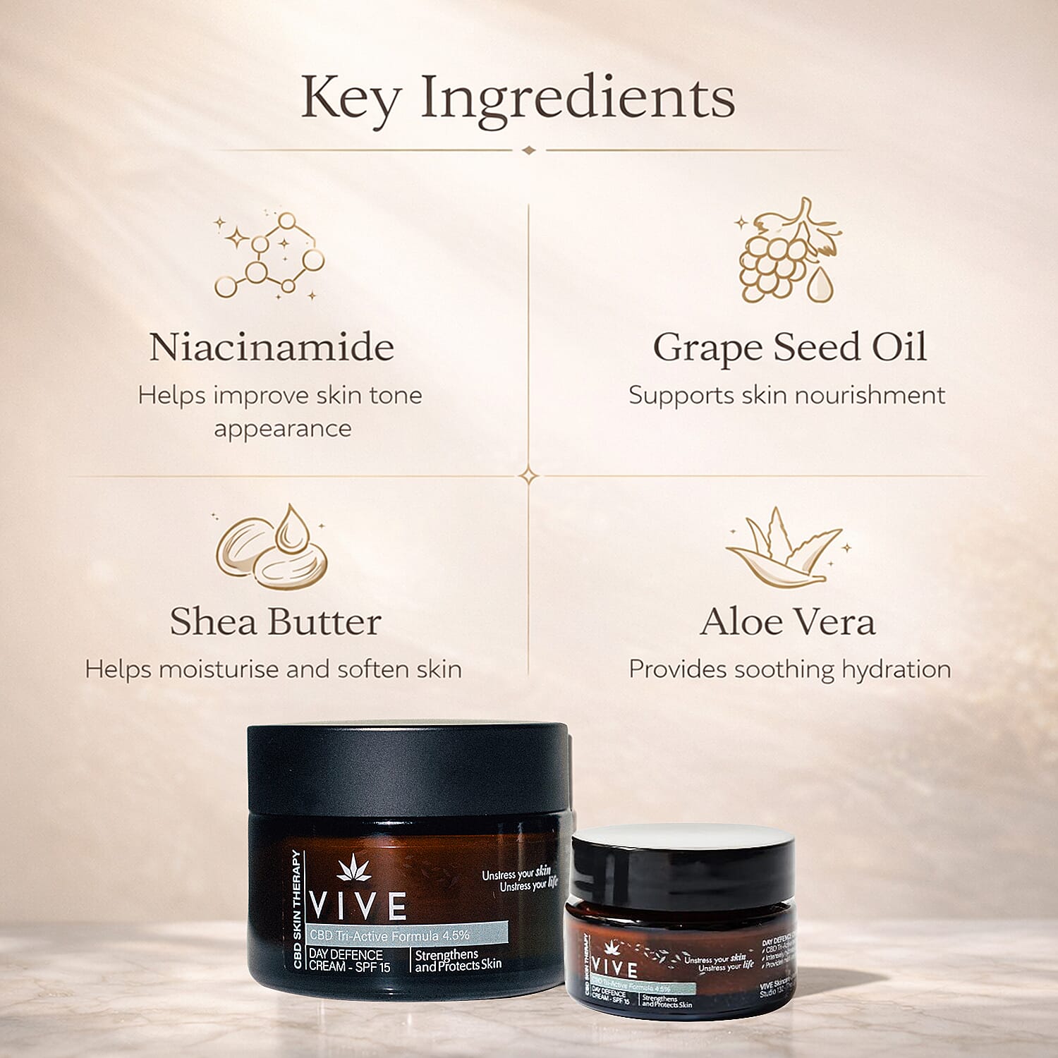 VIVE Day Defence SPF 15 Cream - 50ml with Travel Size - 15ml