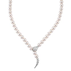 Designer Inspired - White Shell Pearl and White Cubic Zirconia Adjustable Necklace (Size - 22)
