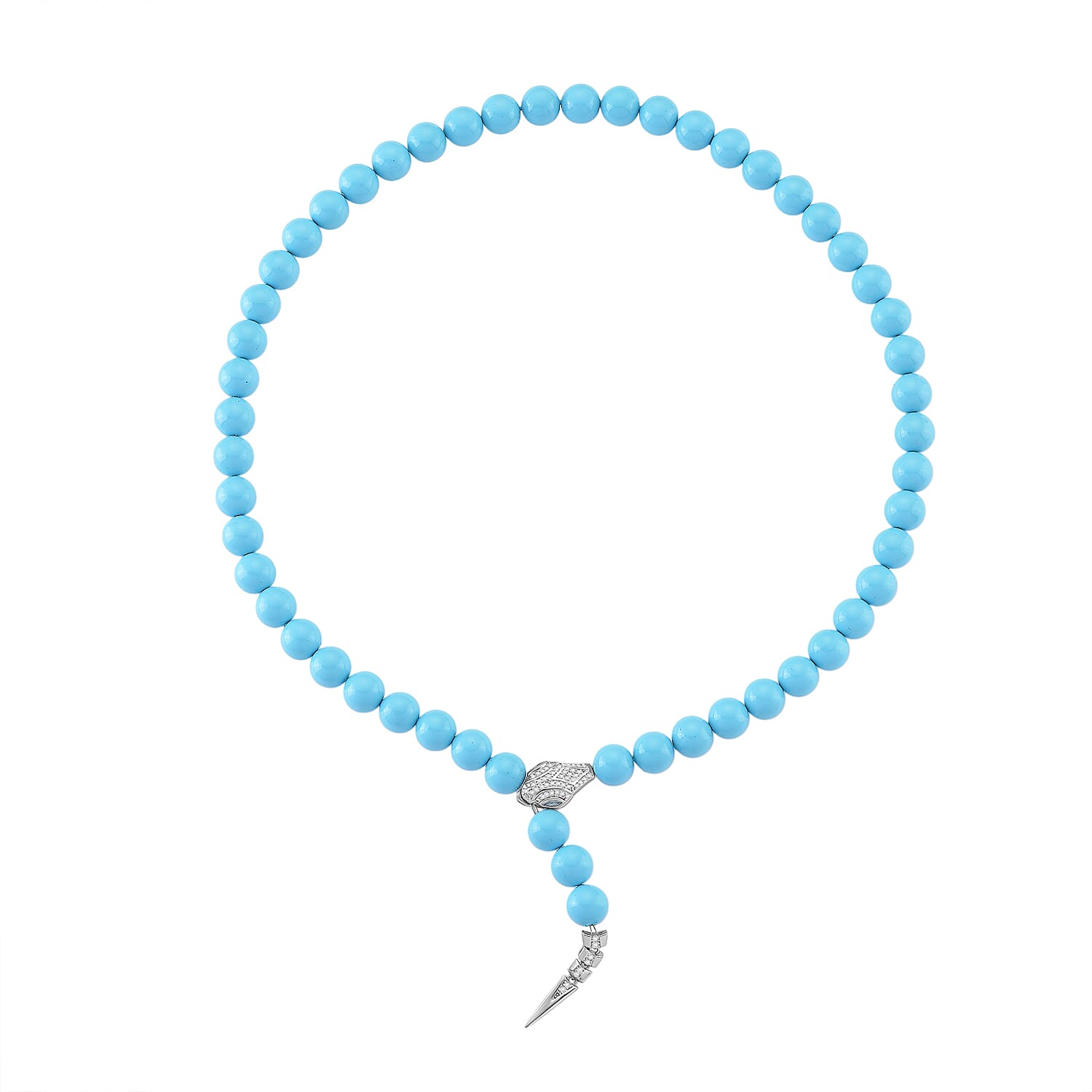 Designer Inspired - Sleeping Beauty Color Shell Pearl & White Cubic Zirconia Adjustable Necklace (Size - 22) 301.50 Ct.