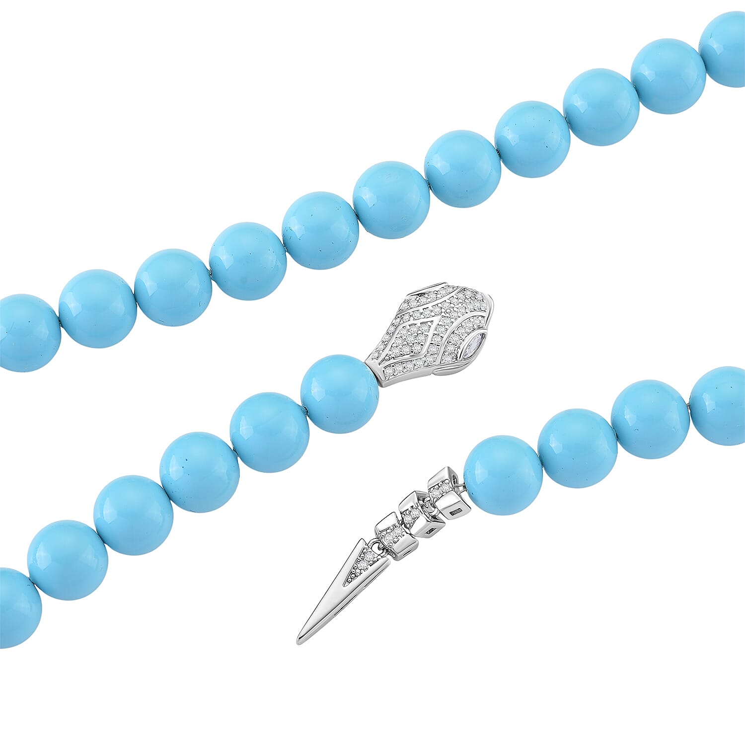 Designer Inspired - Sleeping Beauty Color Shell Pearl & White Cubic Zirconia Adjustable Necklace (Size - 22) 301.50 Ct.