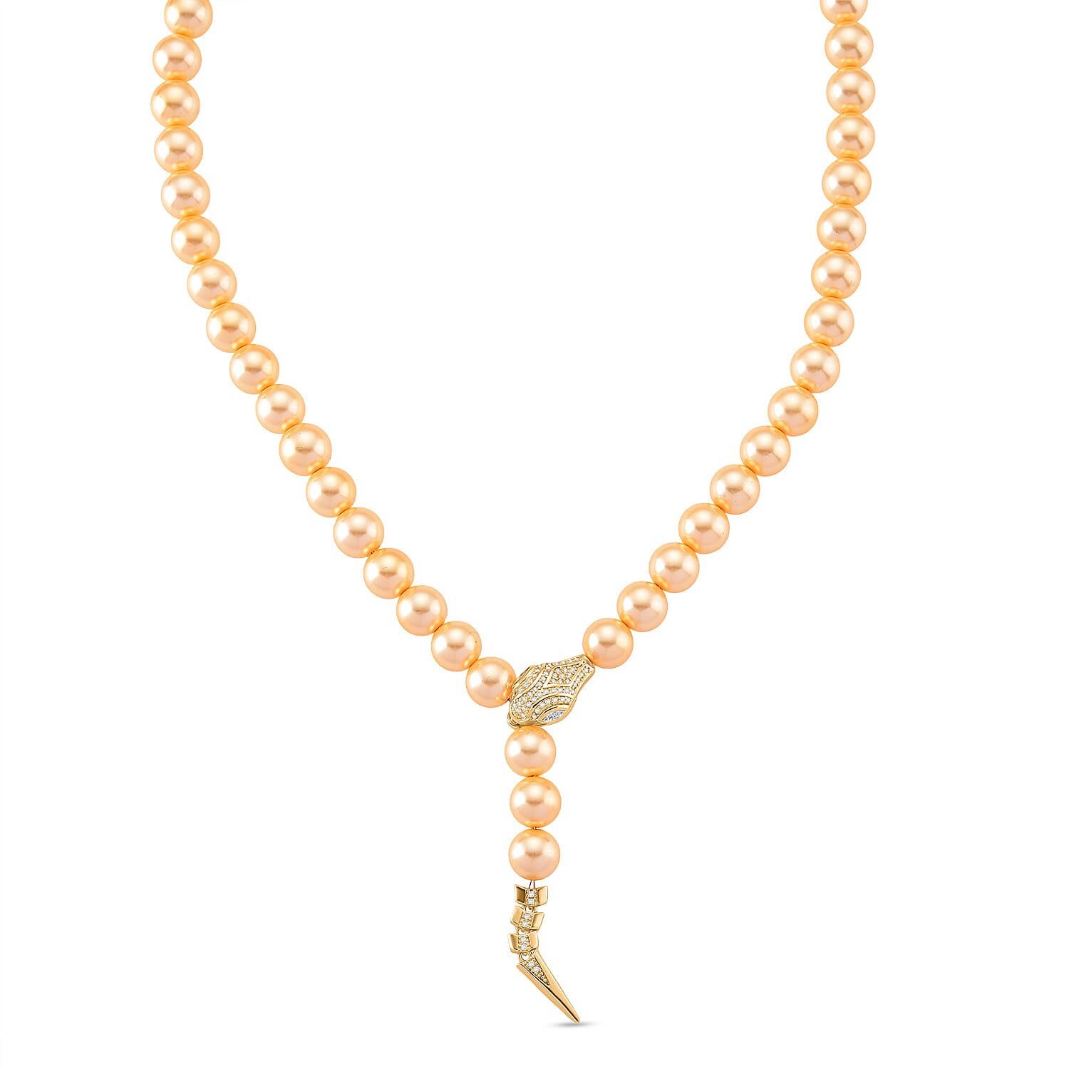 Designer Inpsired - Golden Shell Pearl & White Cubic Zirconia Adjustable Necklace (Size - 22) 301.50 Ct.
