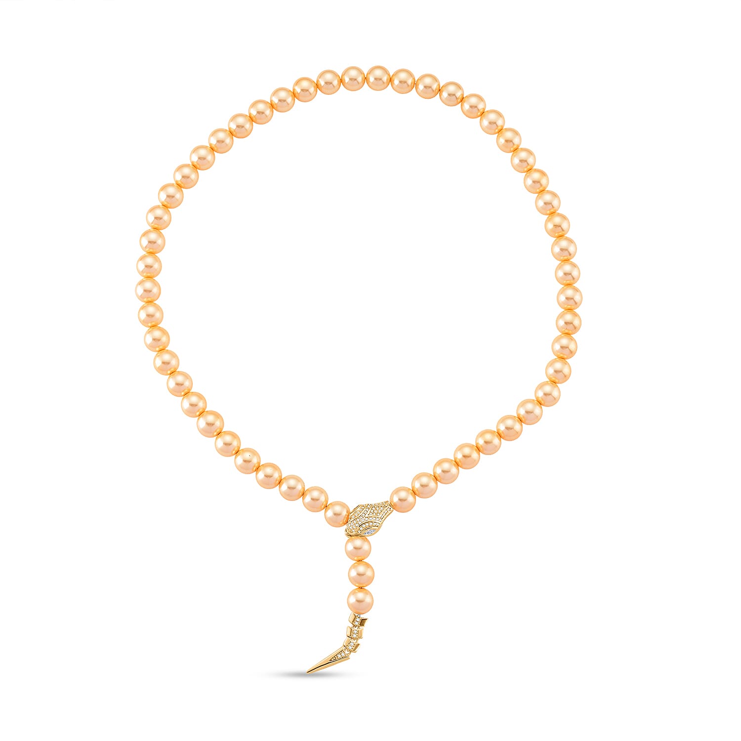 Designer Inpsired - Golden Shell Pearl & White Cubic Zirconia Adjustable Necklace (Size - 22) 301.50 Ct.