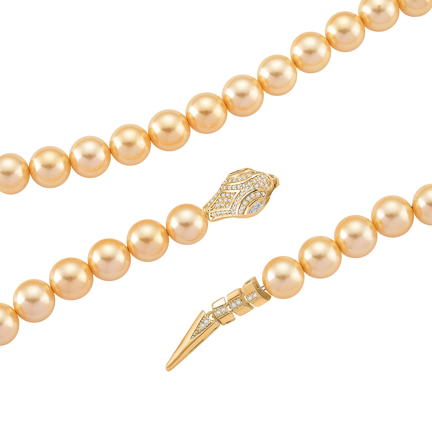 Designer Inpsired - Golden Shell Pearl & White Cubic Zirconia Adjustable Necklace (Size - 22) 301.50 Ct.