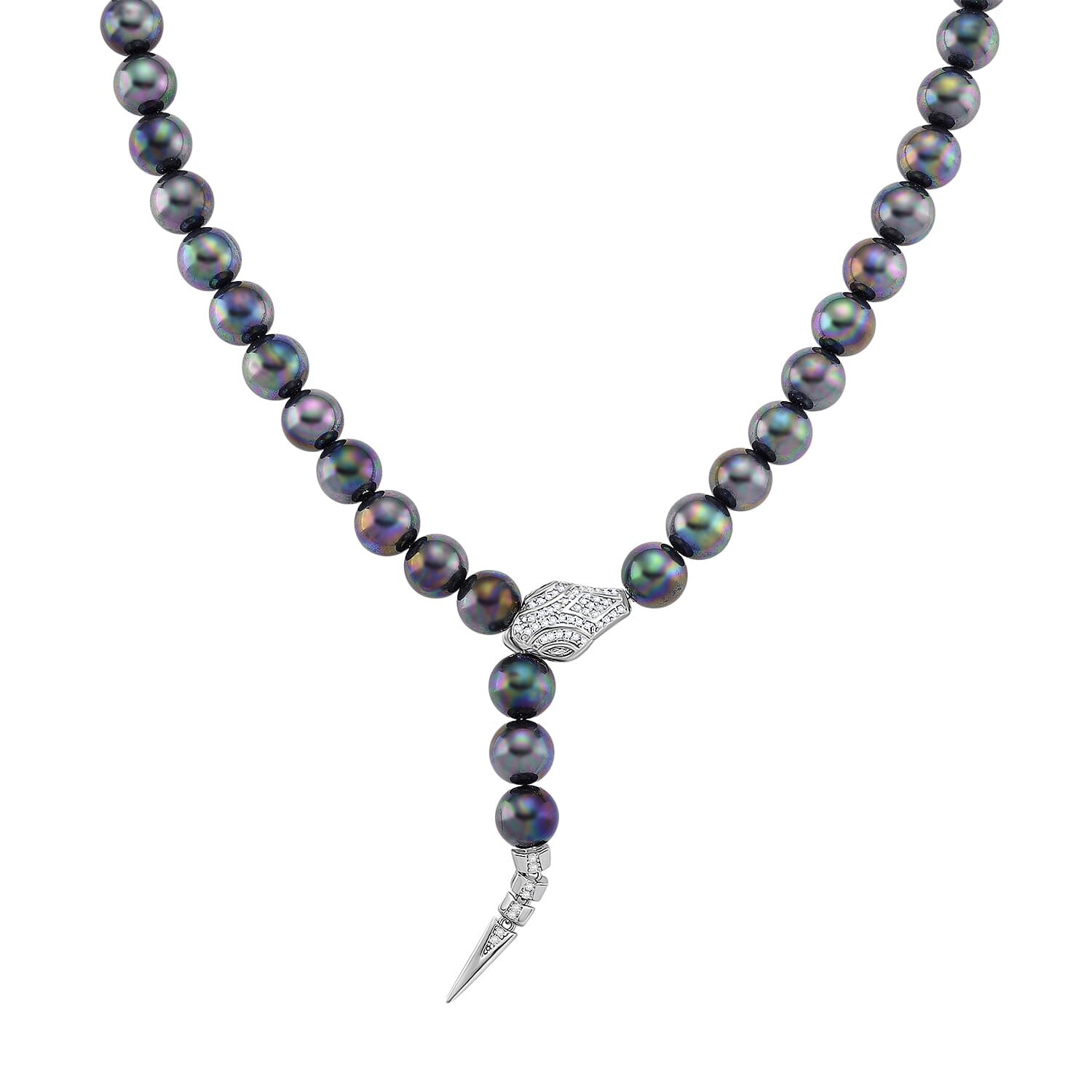 Designer Inspired - Peacock Shell Pearl & White Cubic Zirconia Adjustable Necklace (Size - 22) 301.50 Ct.