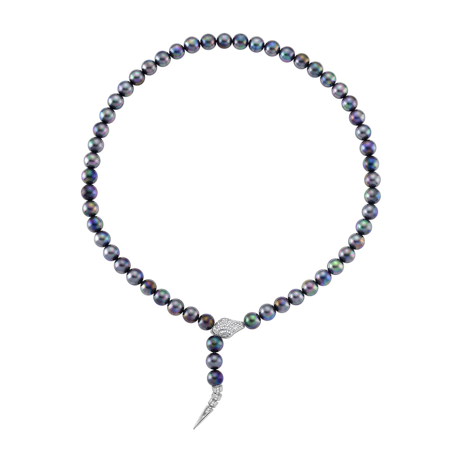 Designer Inspired - Peacock Shell Pearl & White Cubic Zirconia Adjustable Necklace (Size - 22) 301.50 Ct.