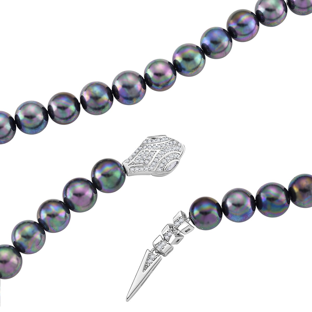 Designer Inspired - Peacock Shell Pearl & White Cubic Zirconia Adjustable Necklace (Size - 22) 301.50 Ct.