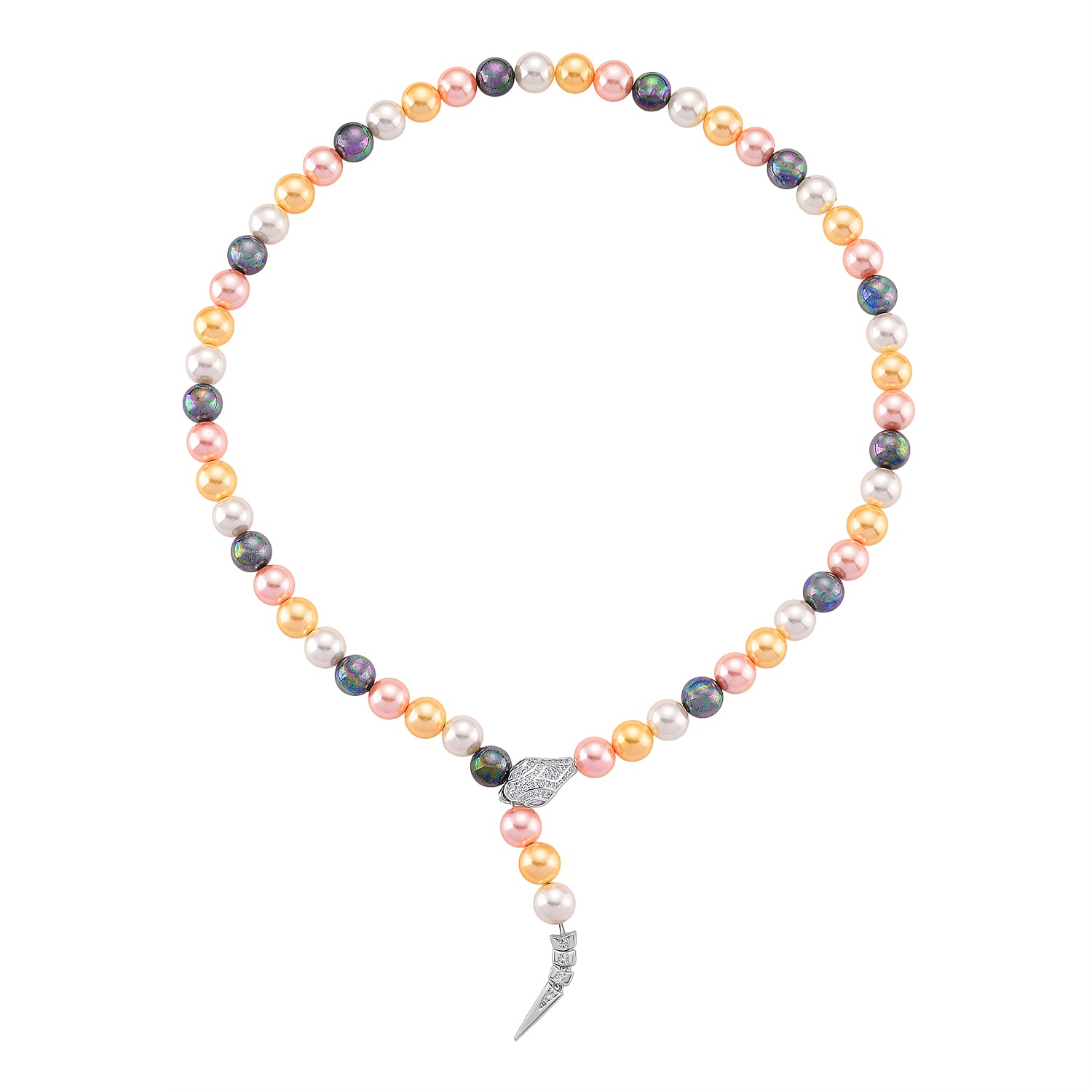 Designer Inspired - Multi Color Shell Pearl & White Cubic Zirconia Adjustable Necklace (Size - 22) 301.50 Ct.